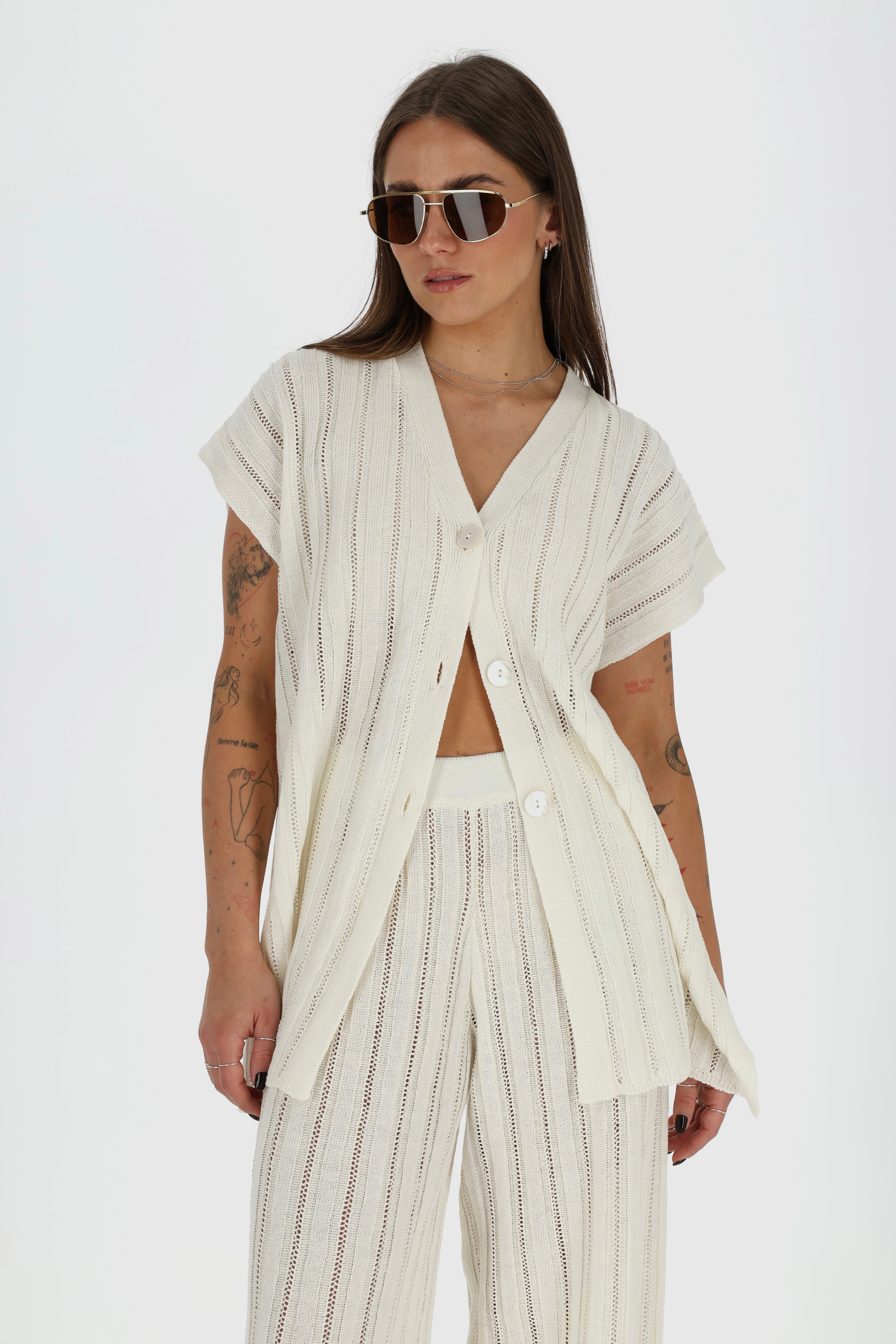 CAPRI Megztas Lino ir Medvilnės Kelnių Dviejų Dalių Kostiumas