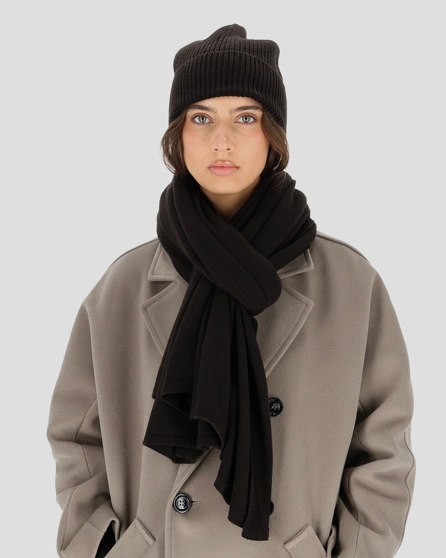 OSLO Merino Vilnos ir Kašmyro Šaliko ir Kepurės Rinkinys Tamsiai Ruda