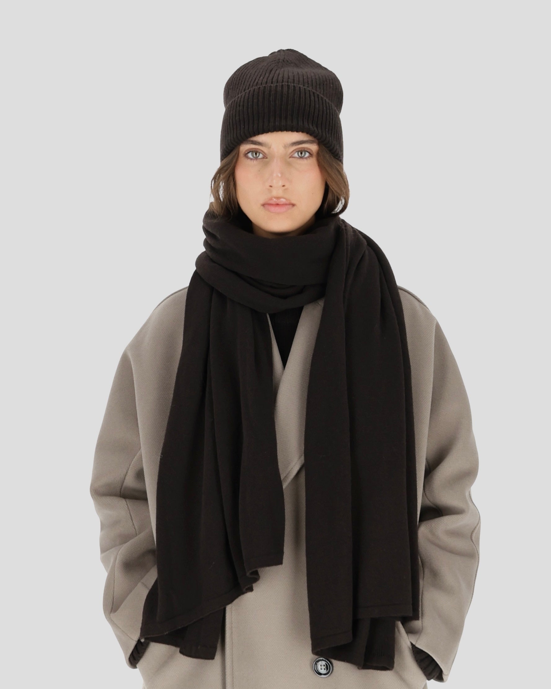 OSLO Merino Vilnos ir Kašmyro Šaliko ir Kepurės Rinkinys Tamsiai Ruda