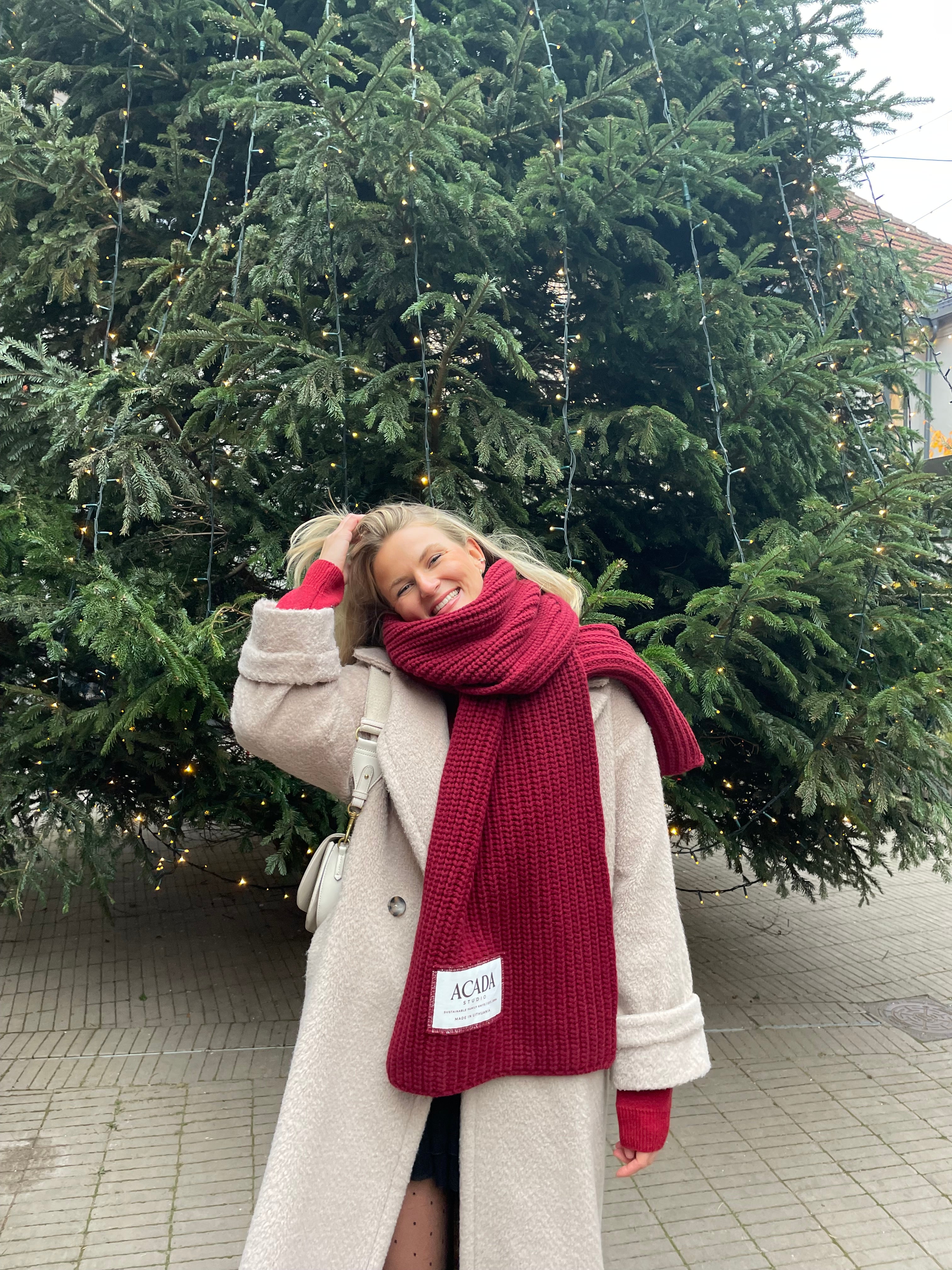 100% Merino Vilnos Šalikas Bordo