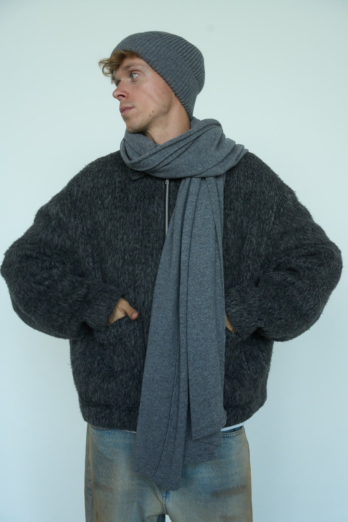 OSLO Merino Vilnos ir Kašmyro Šaliko ir Kepurės Rinkinys Šviesiai Pilka