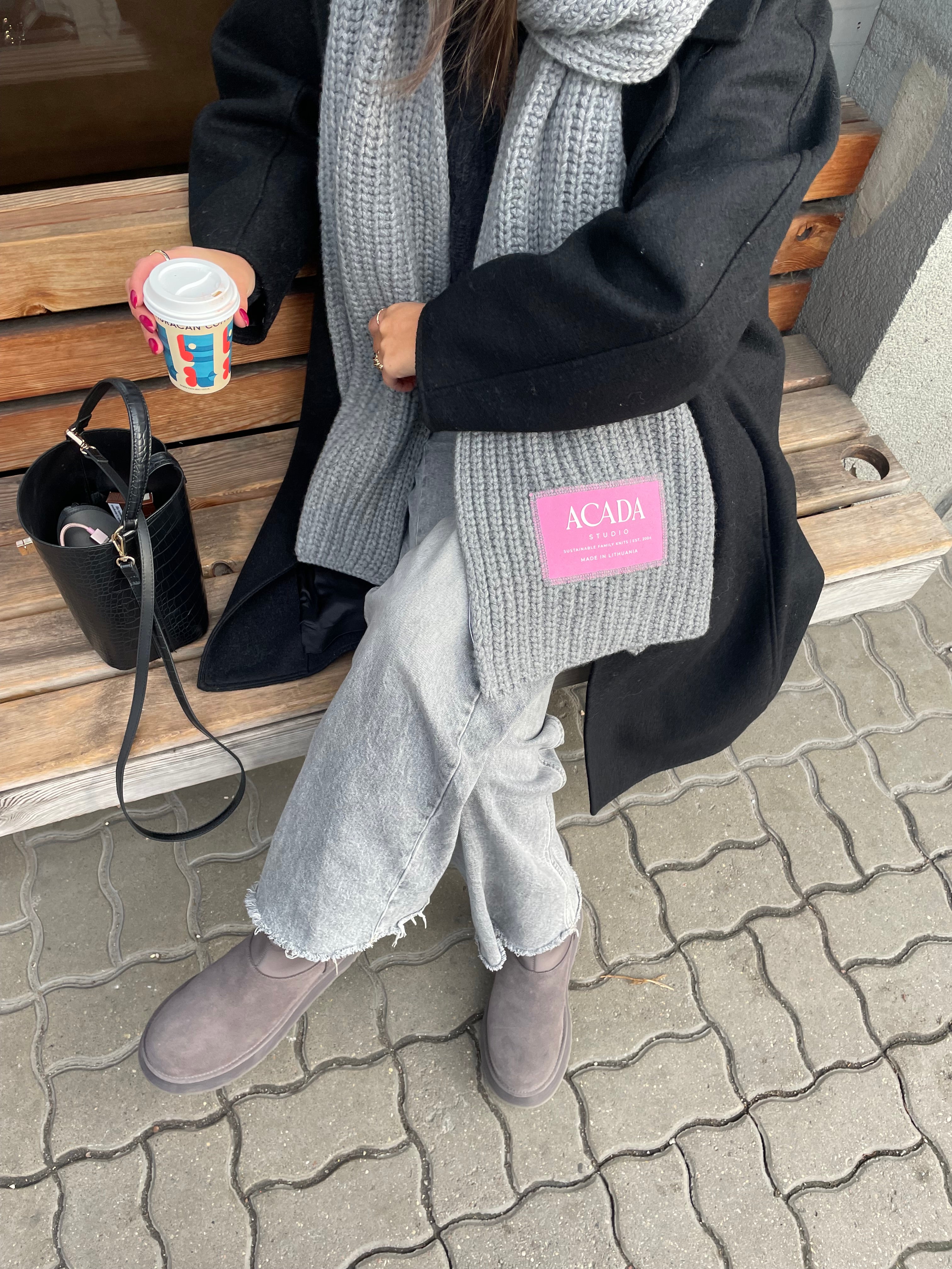 100% Merino Vilnos Šalikas Šviesiai Pilka