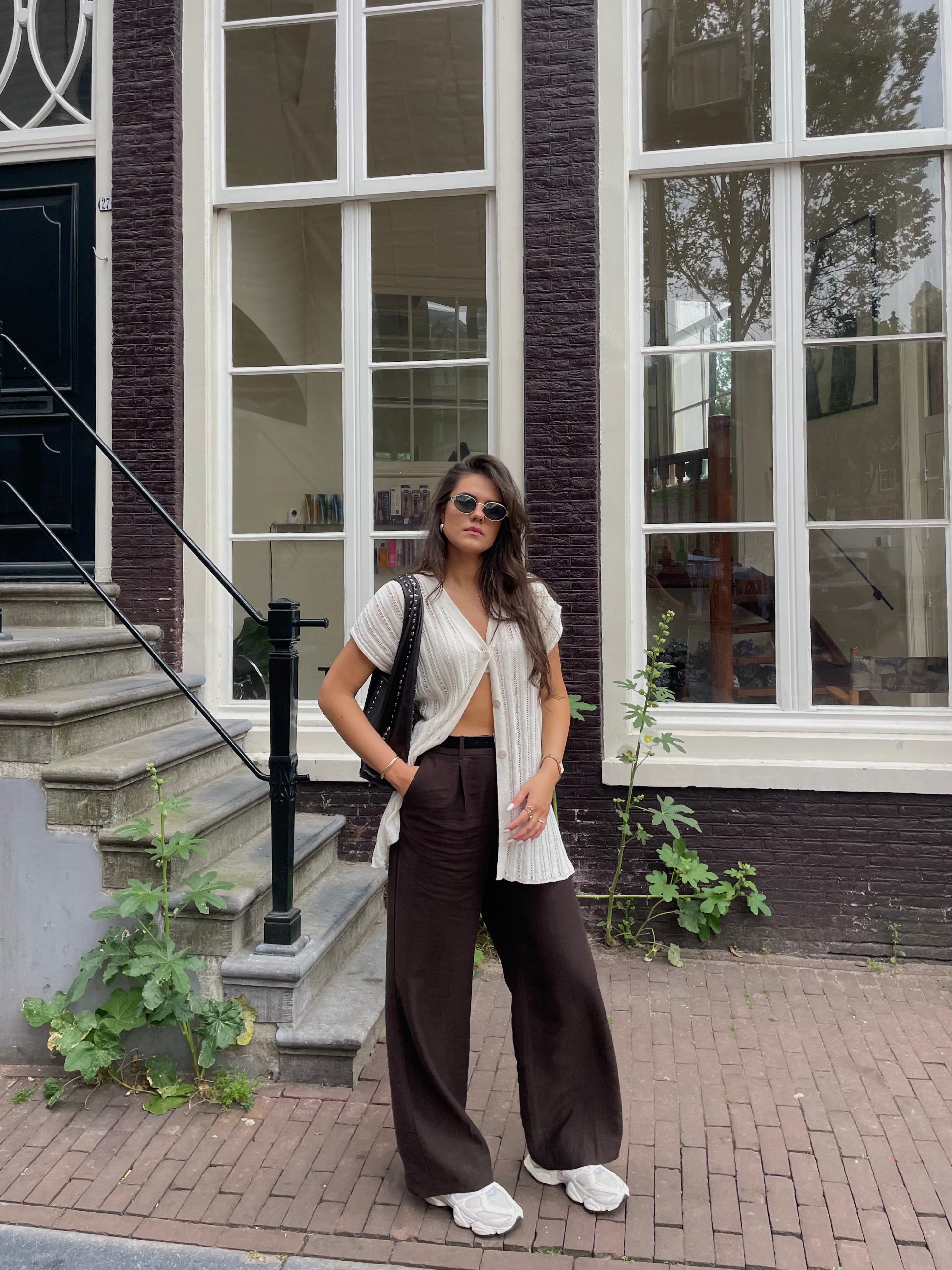 CAPRI Megztas Lino ir Medvilnės Šortų Dviejų Dalių Kostiumas