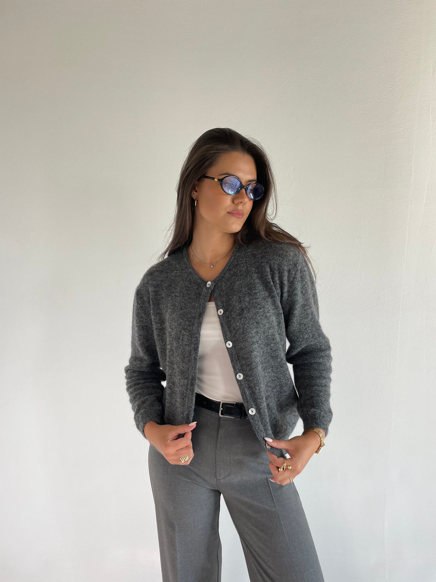 FLUFFY Alpaca Cardigan with Buttons Dark Grey