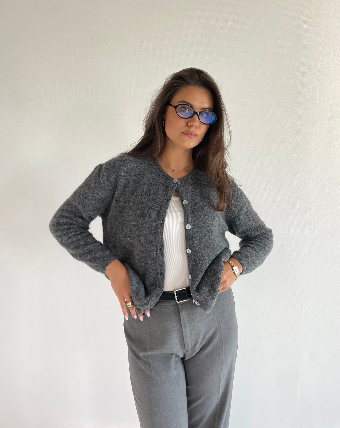 FLUFFY Alpaca Cardigan with Buttons Dark Grey