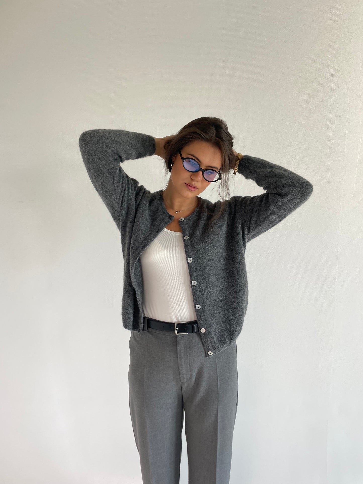 FLUFFY Alpaca Cardigan with Buttons Dark Grey