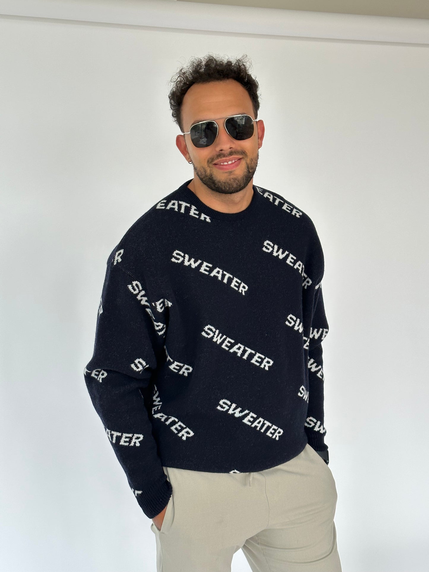 "Sweater" Navy Blue Merino Wool Jumper