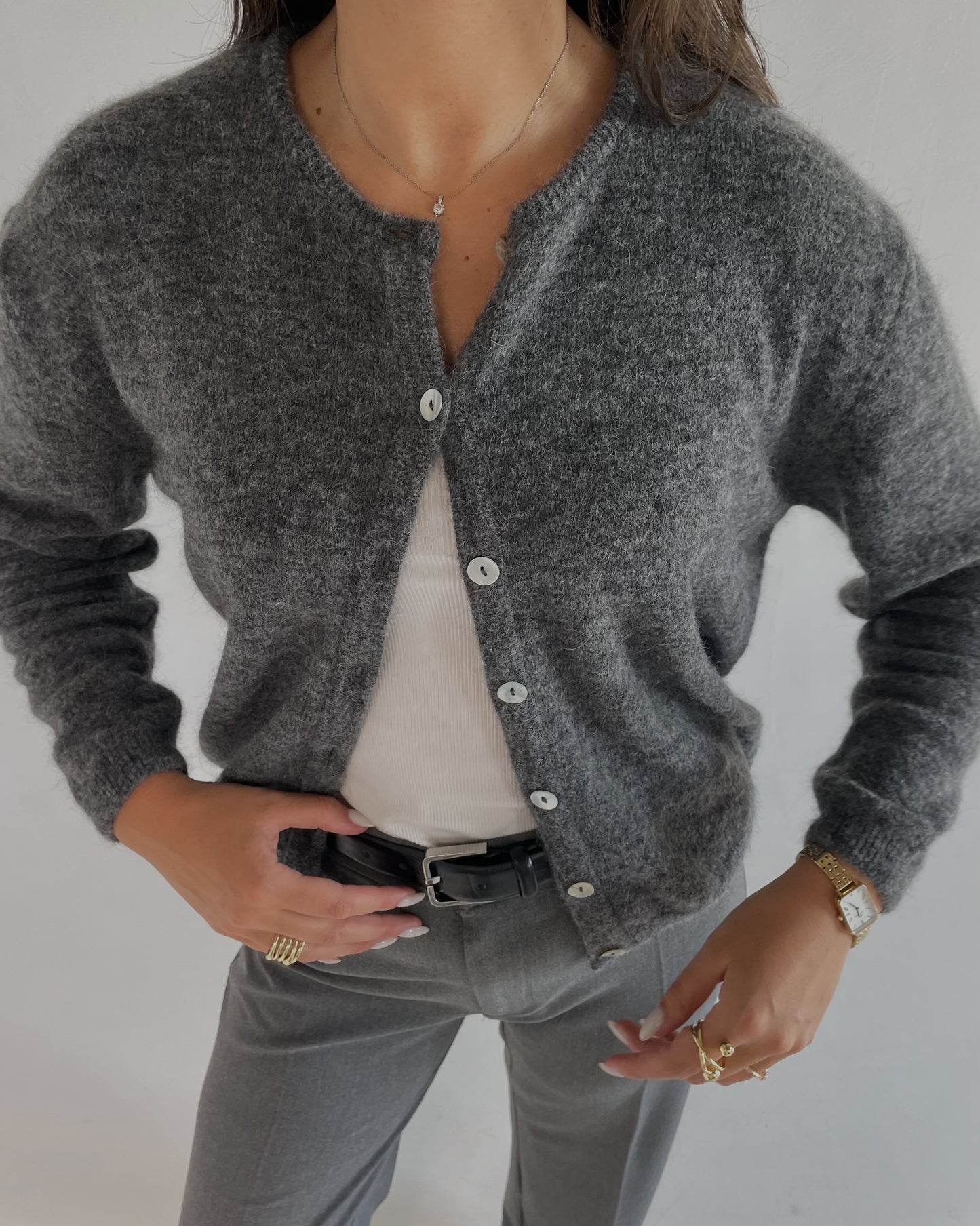 FLUFFY Alpaca Cardigan with Buttons Dark Grey