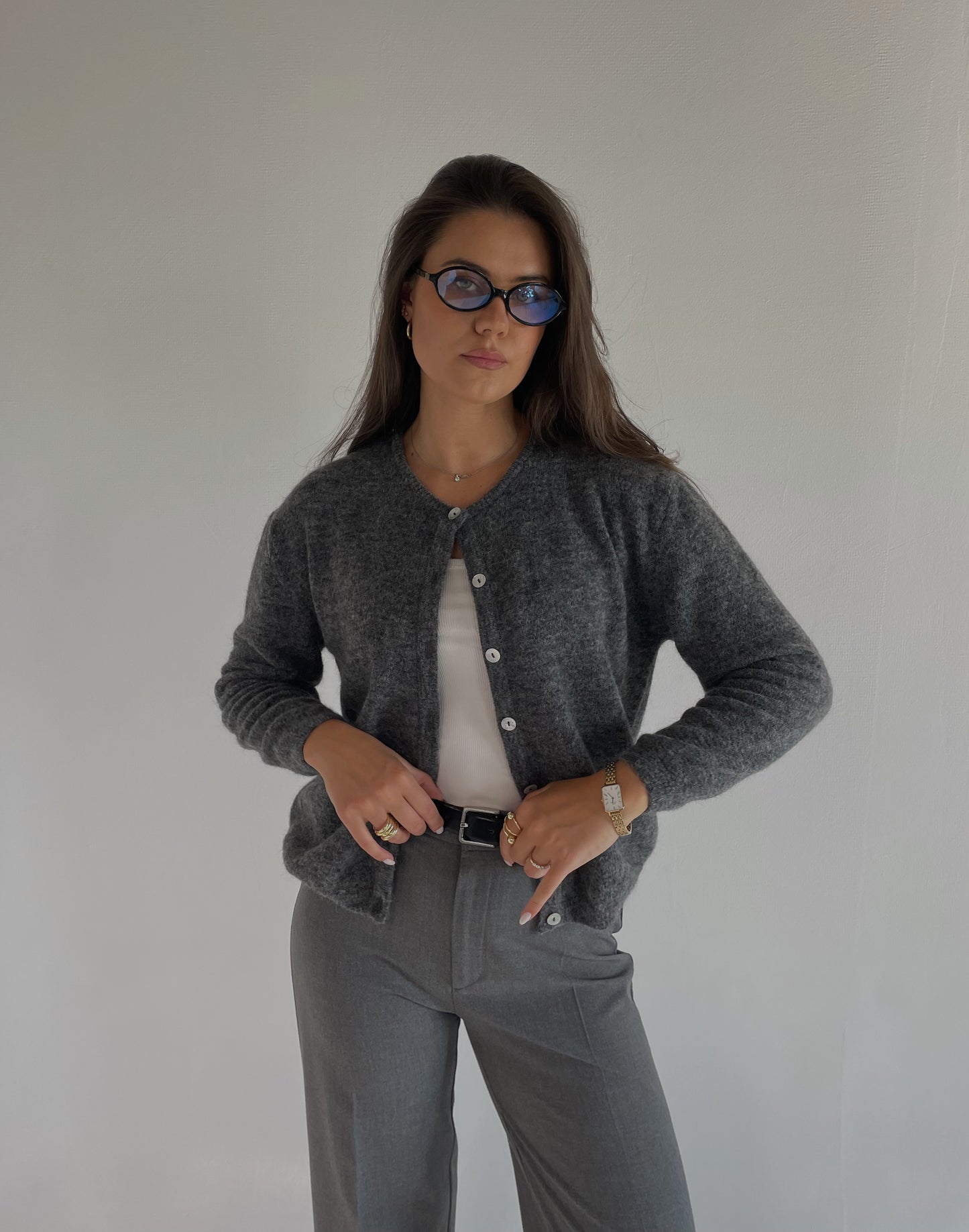FLUFFY Alpaca Cardigan with Buttons Dark Grey
