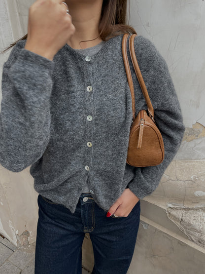 FLUFFY Alpaca Cardigan with Buttons Dark Grey