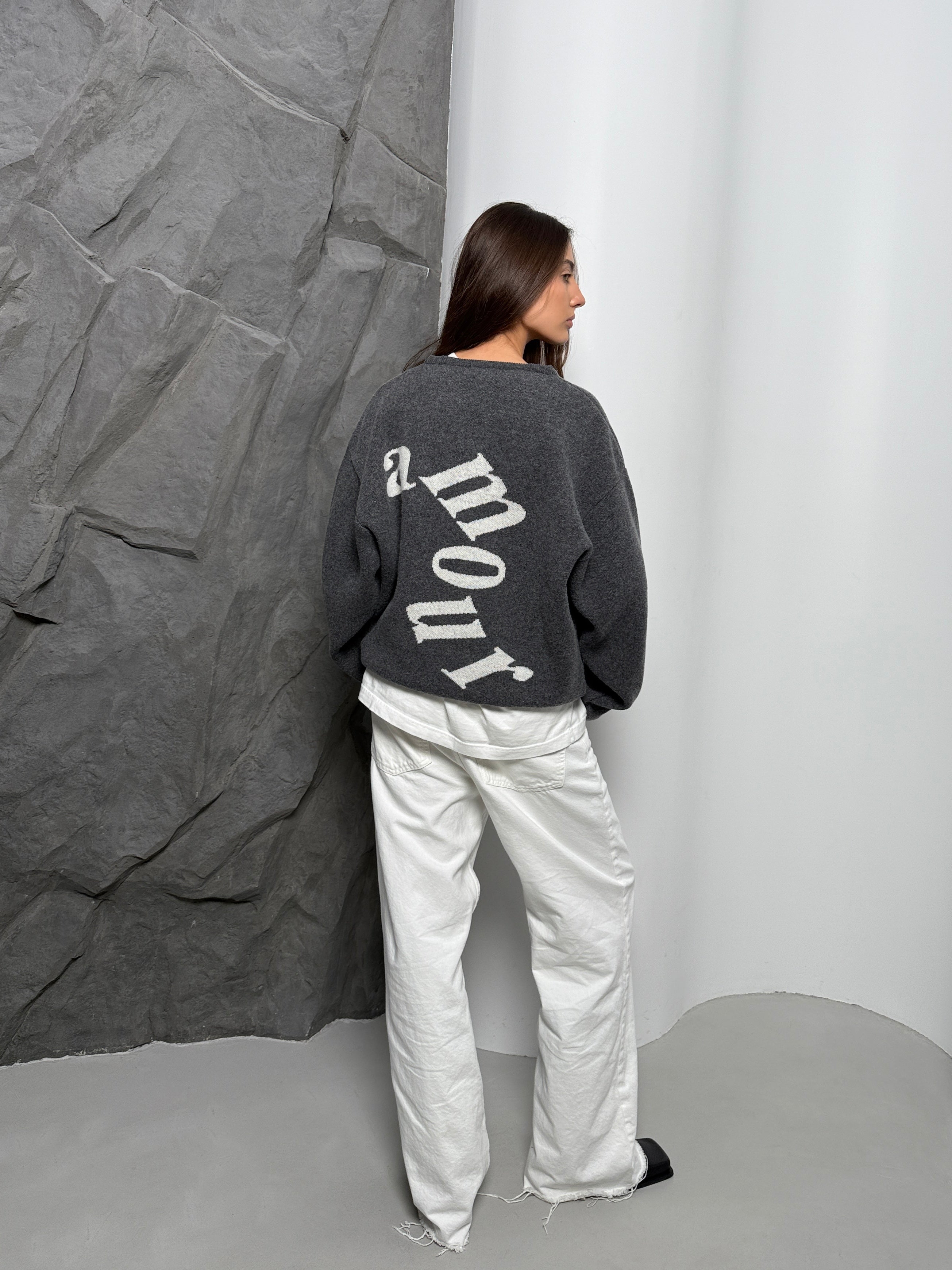 AMOUR Merino Vilnos Džemperis Pilka