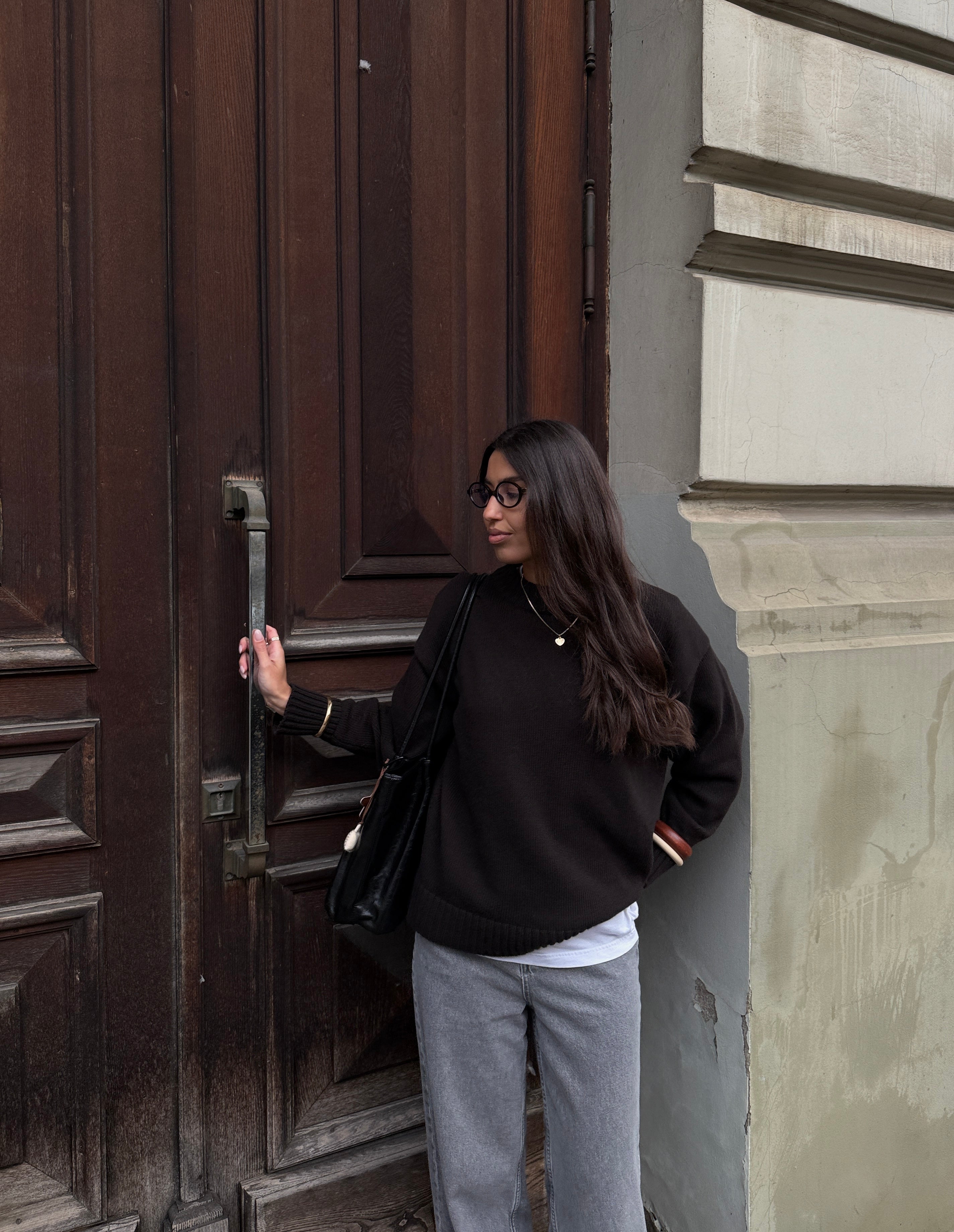 OSLO Kašmyro ir Merino Vilnos Megztinis Tamsiai Ruda