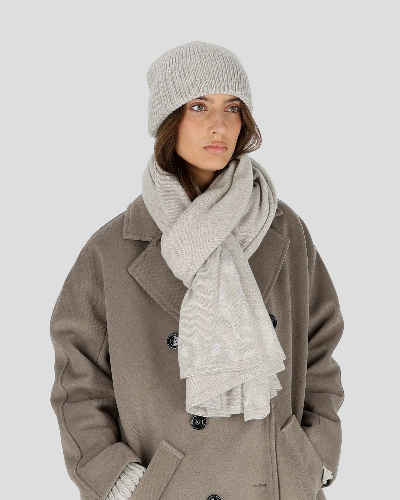 OSLO Merino Vilnos ir Kašmyro Šaliko ir Kepurės Rinkinys Kreminė