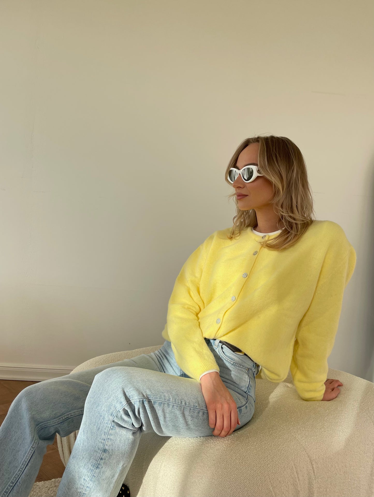 FLUFFY Alpaca Cardigan with Buttons Yellow