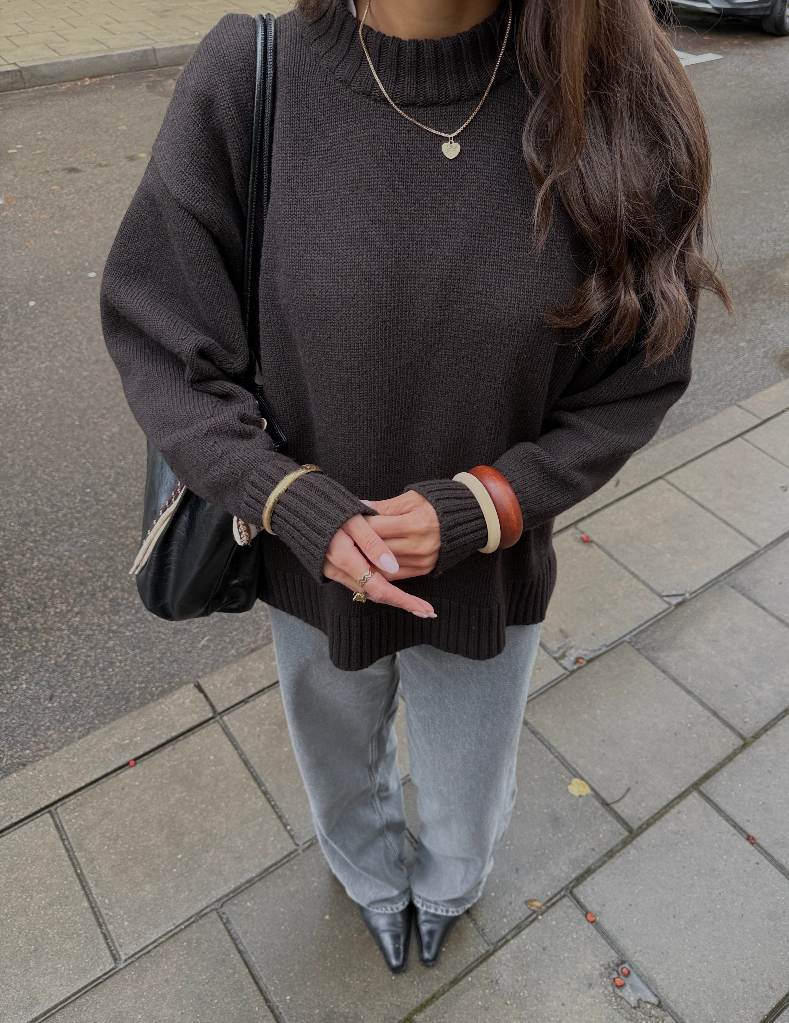 OSLO Kašmyro ir Merino Vilnos Megztinis Tamsiai Ruda