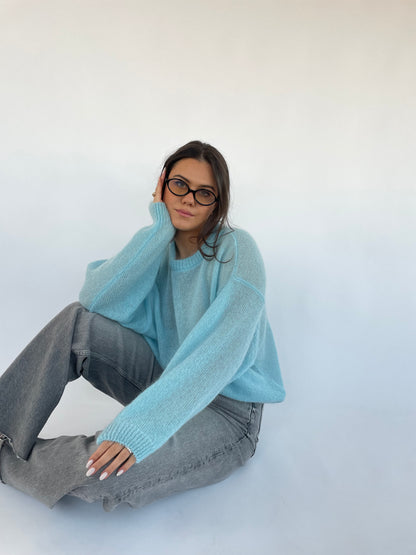 SOFT ROME Mohair and Merino Wool Sweater Light Blue