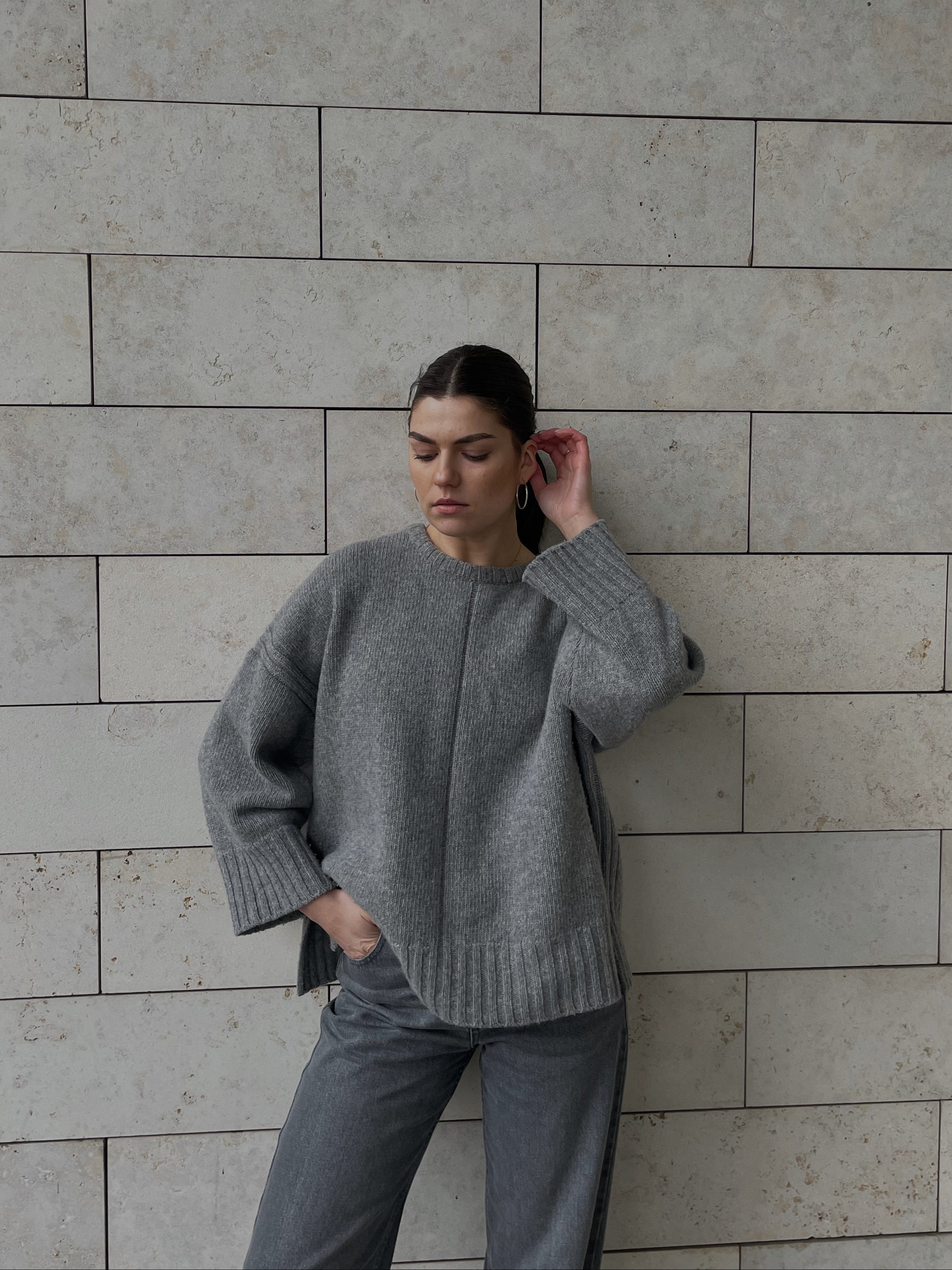 100% Merino Vilnos Megztinis Šviesiai Pilka