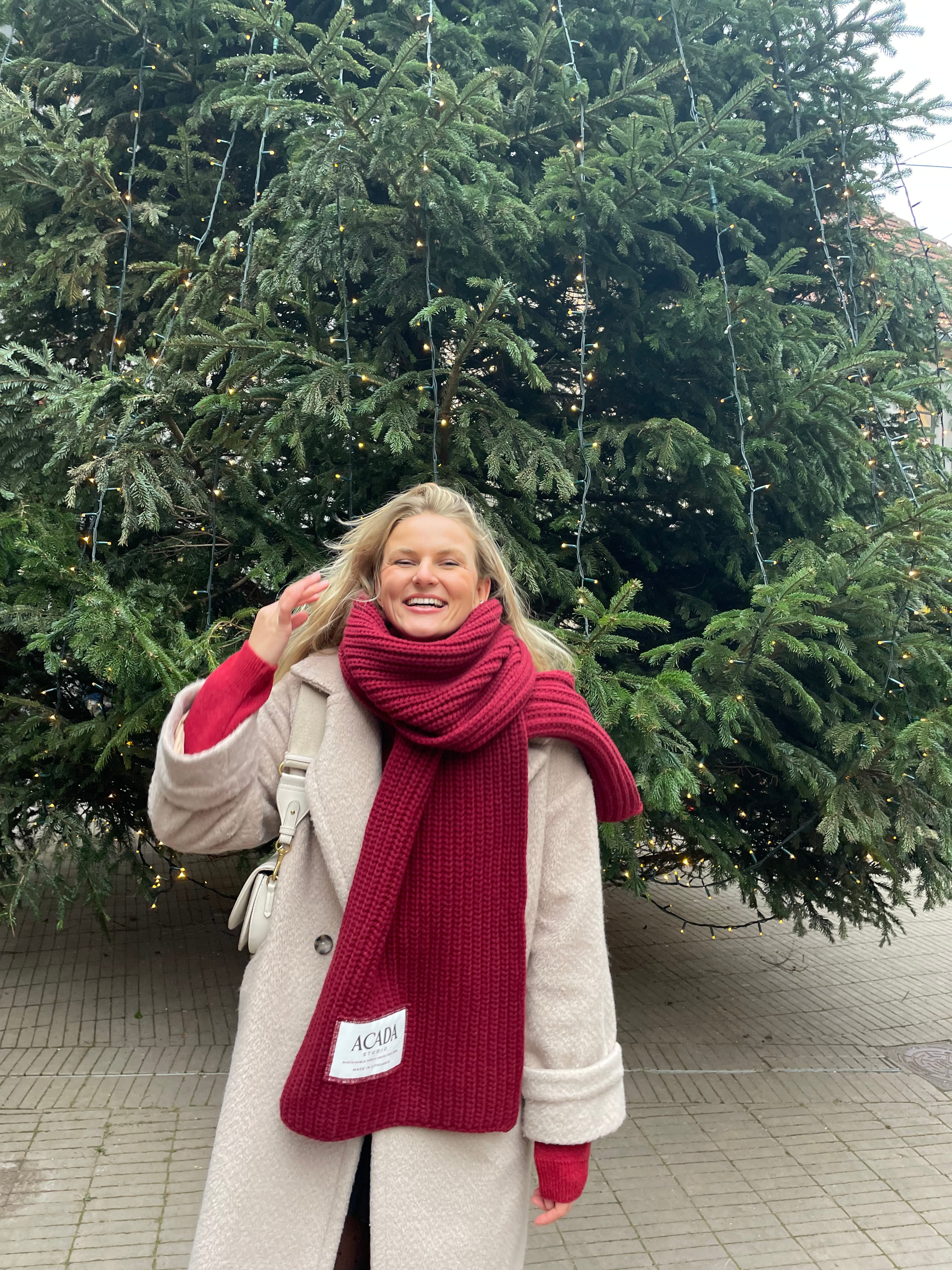 100% Merino Vilnos Šalikas Bordo