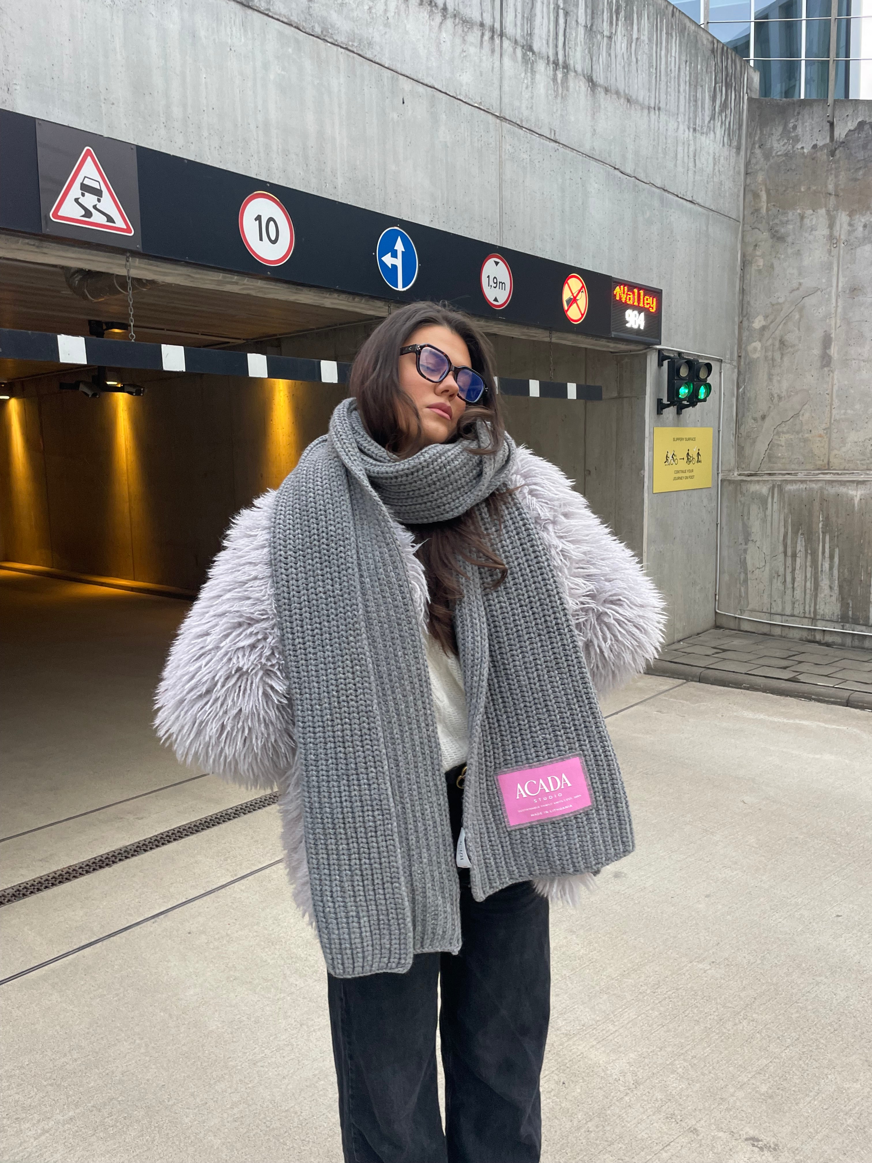 100% Merino Vilnos Šalikas Šviesiai Pilka