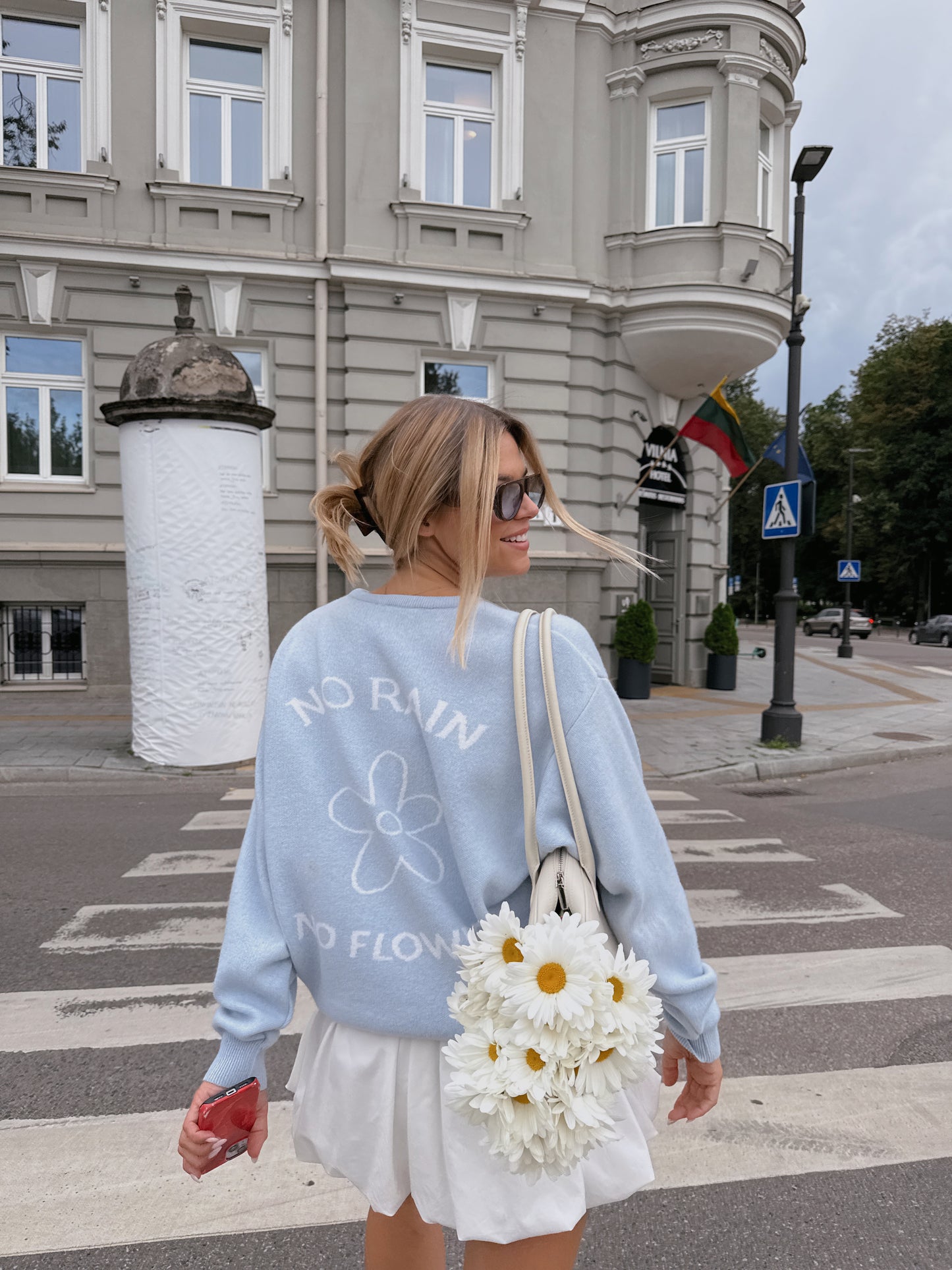 FLOWER Kašmyro ir Merino Vilnos Megztinis Mėlyna