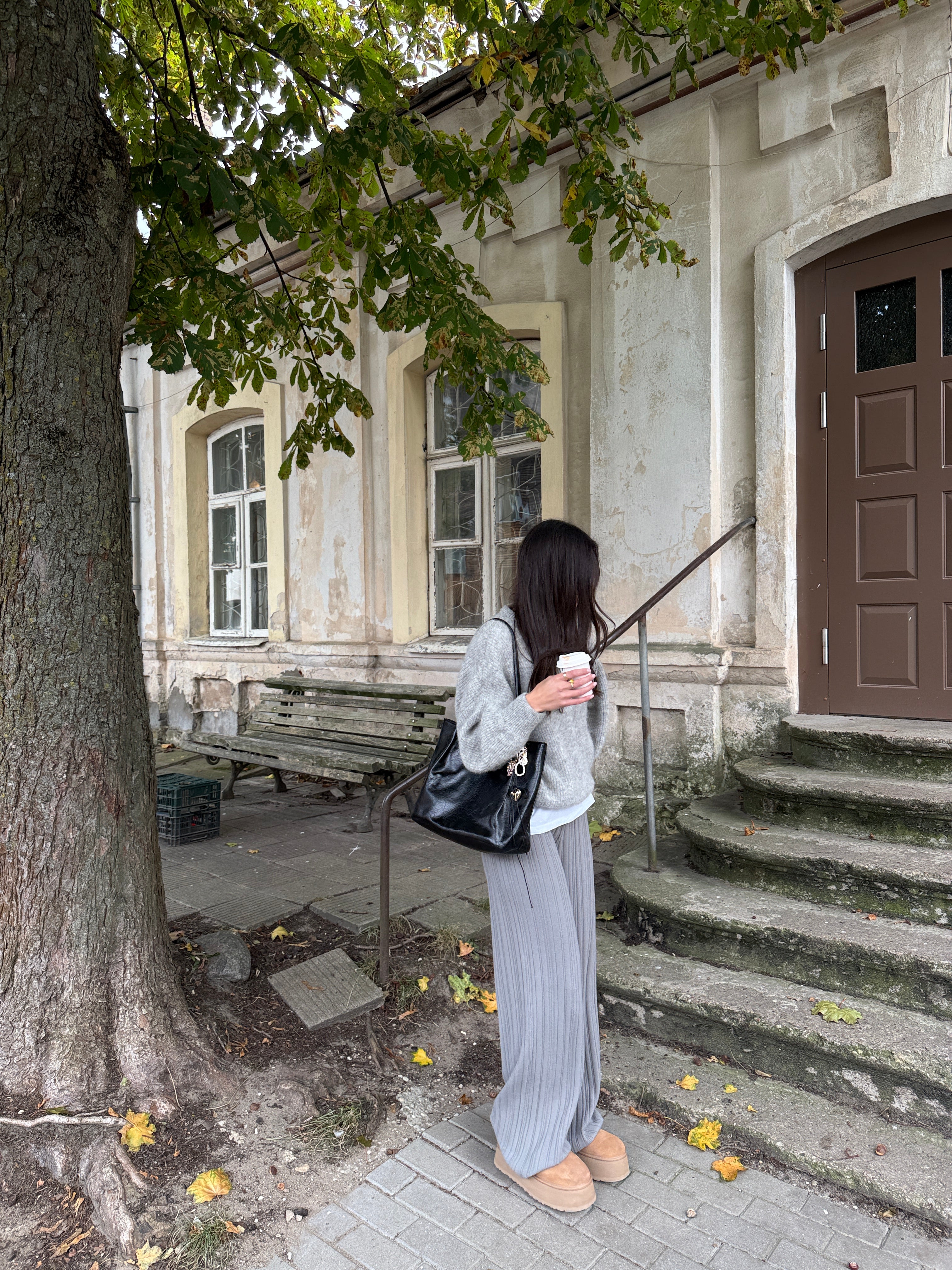 Copenhagen kelnių ir Alpakos Paris megztinio Dviejų Dalių Kostiumas Šviesiai Pilka