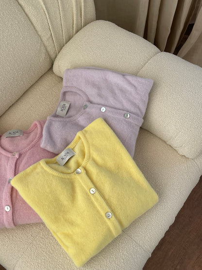 FLUFFY Alpaca Cardigan with Buttons Yellow
