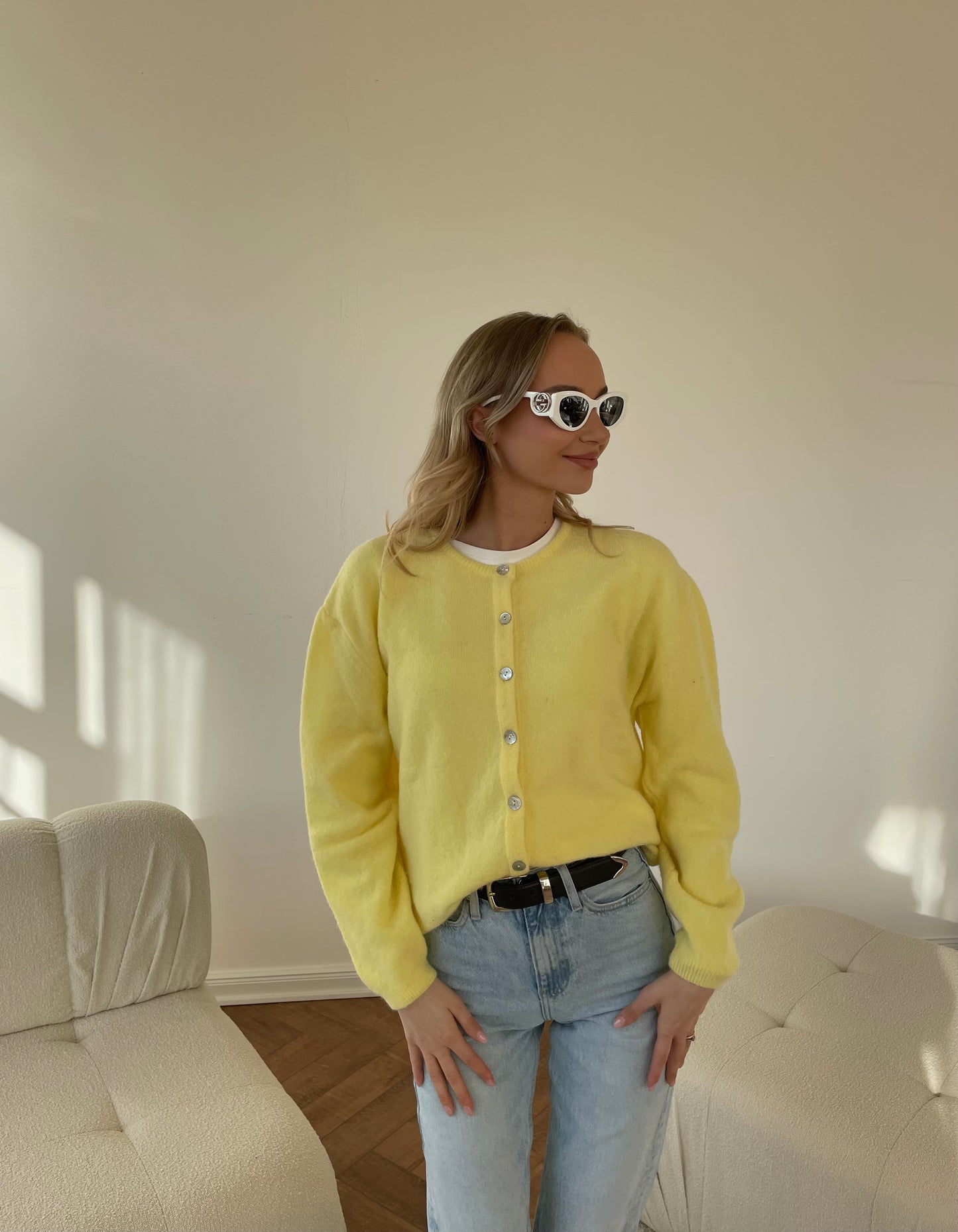 FLUFFY Alpaca Cardigan with Buttons Yellow