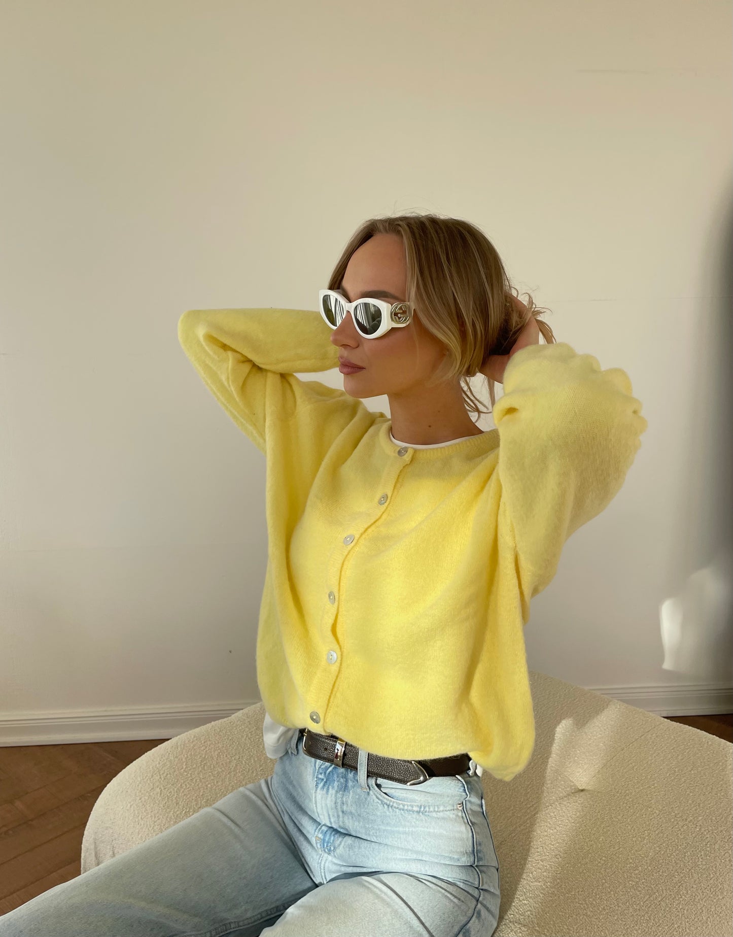 FLUFFY Alpaca Cardigan with Buttons Yellow