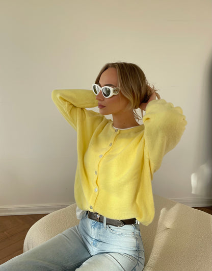 FLUFFY Alpaca Cardigan with Buttons Yellow
