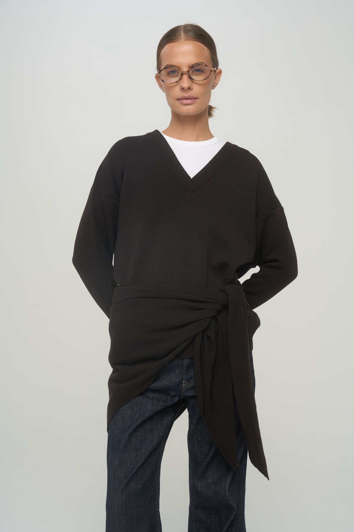 OSLO Merino Wool and Cashmere Triangle Scarf Dark Brown