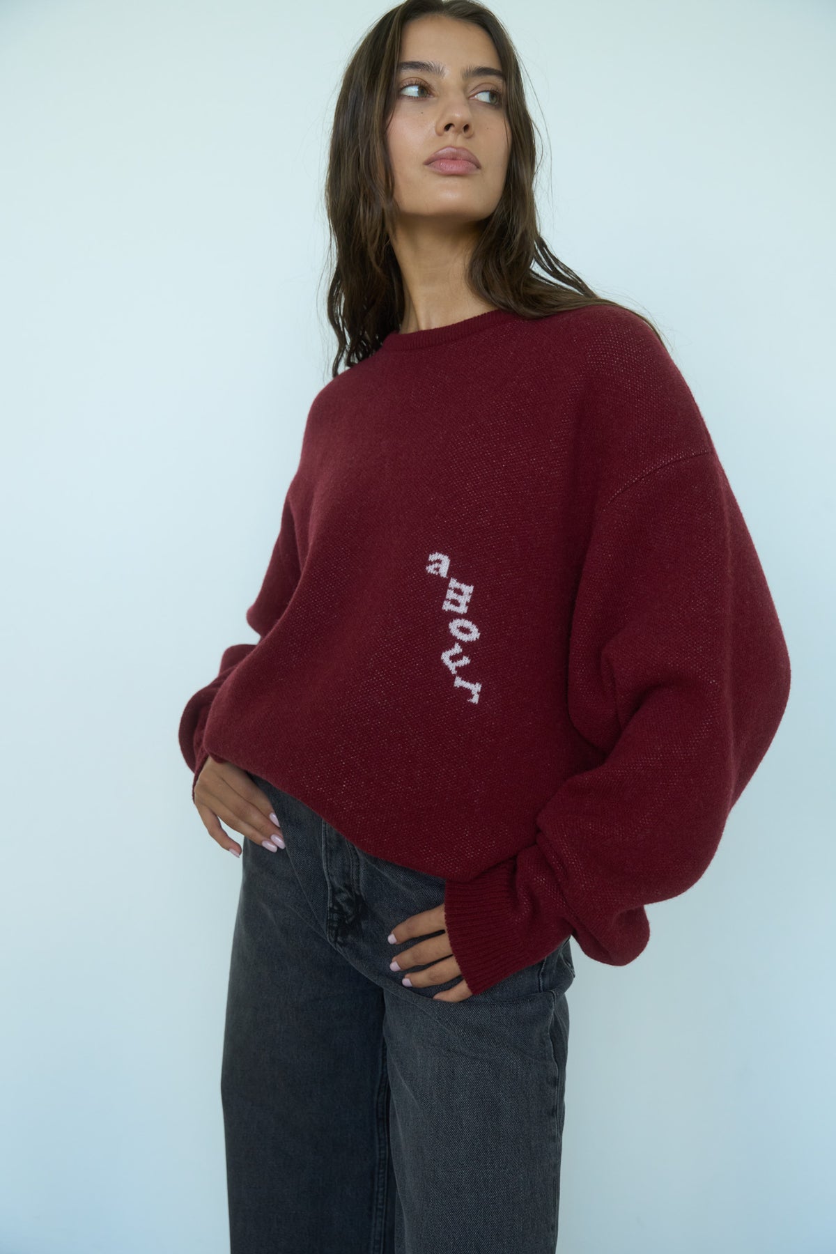 AMOUR Merino Vilnos Džemperis Bordo