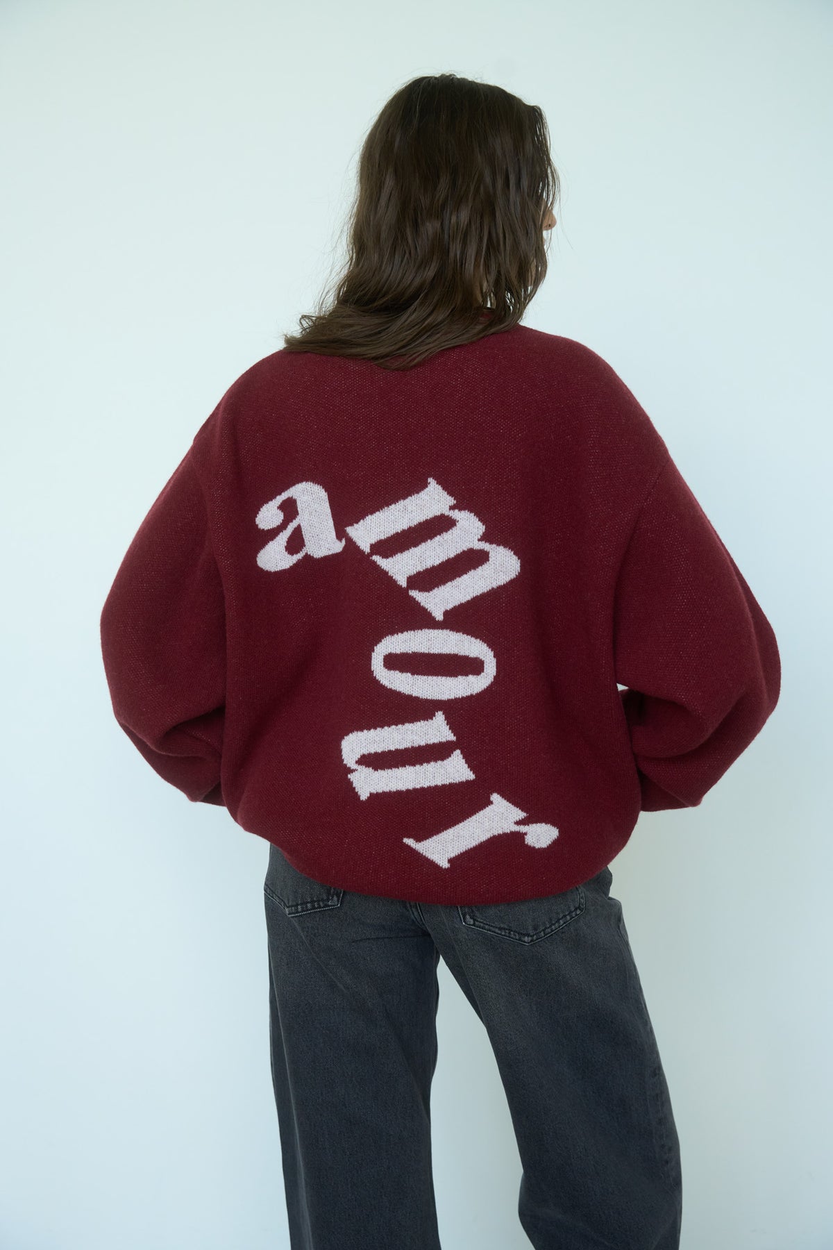 AMOUR Merino Vilnos Džemperis Bordo