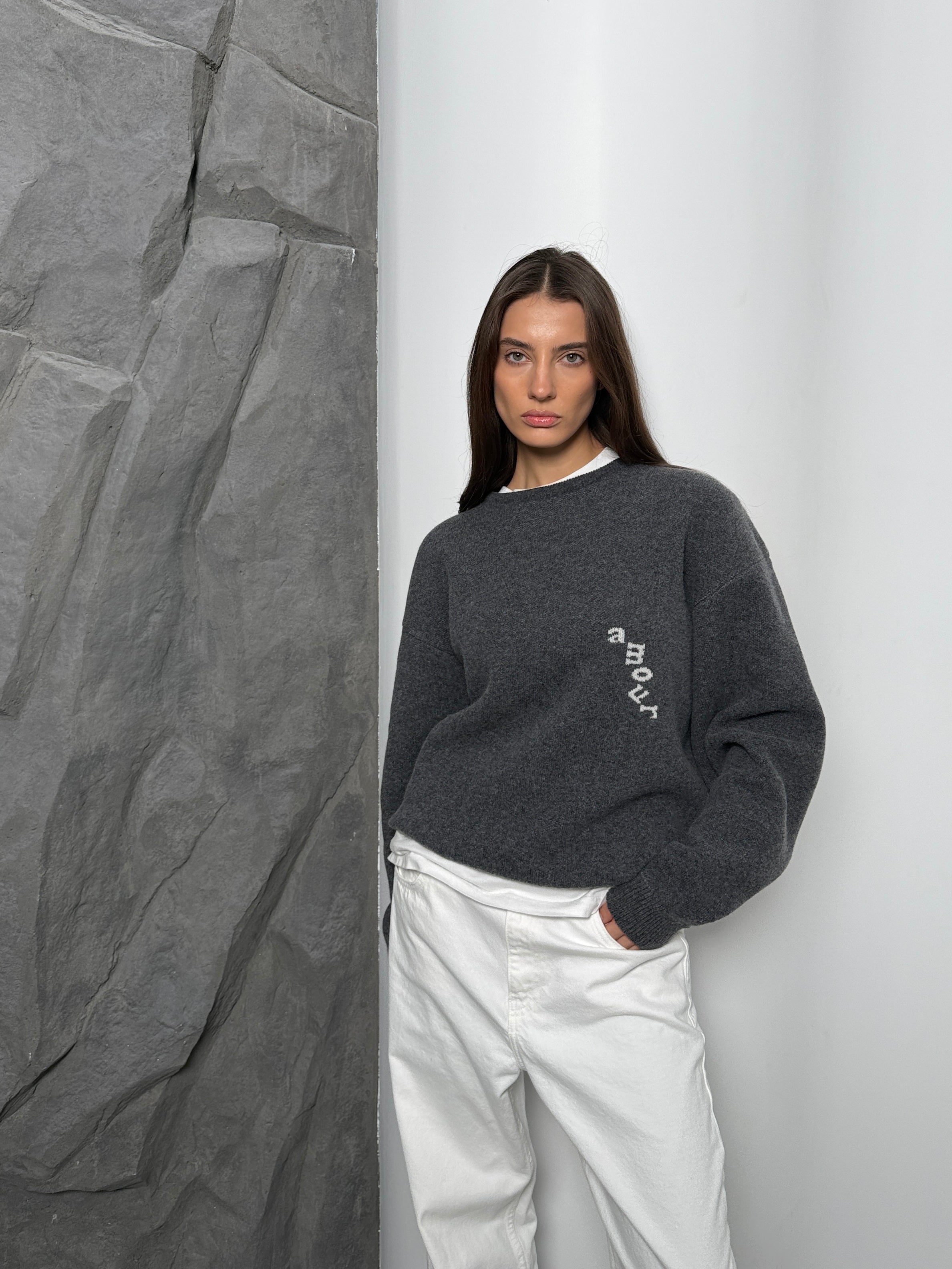 AMOUR Merino Vilnos Džemperis Pilka