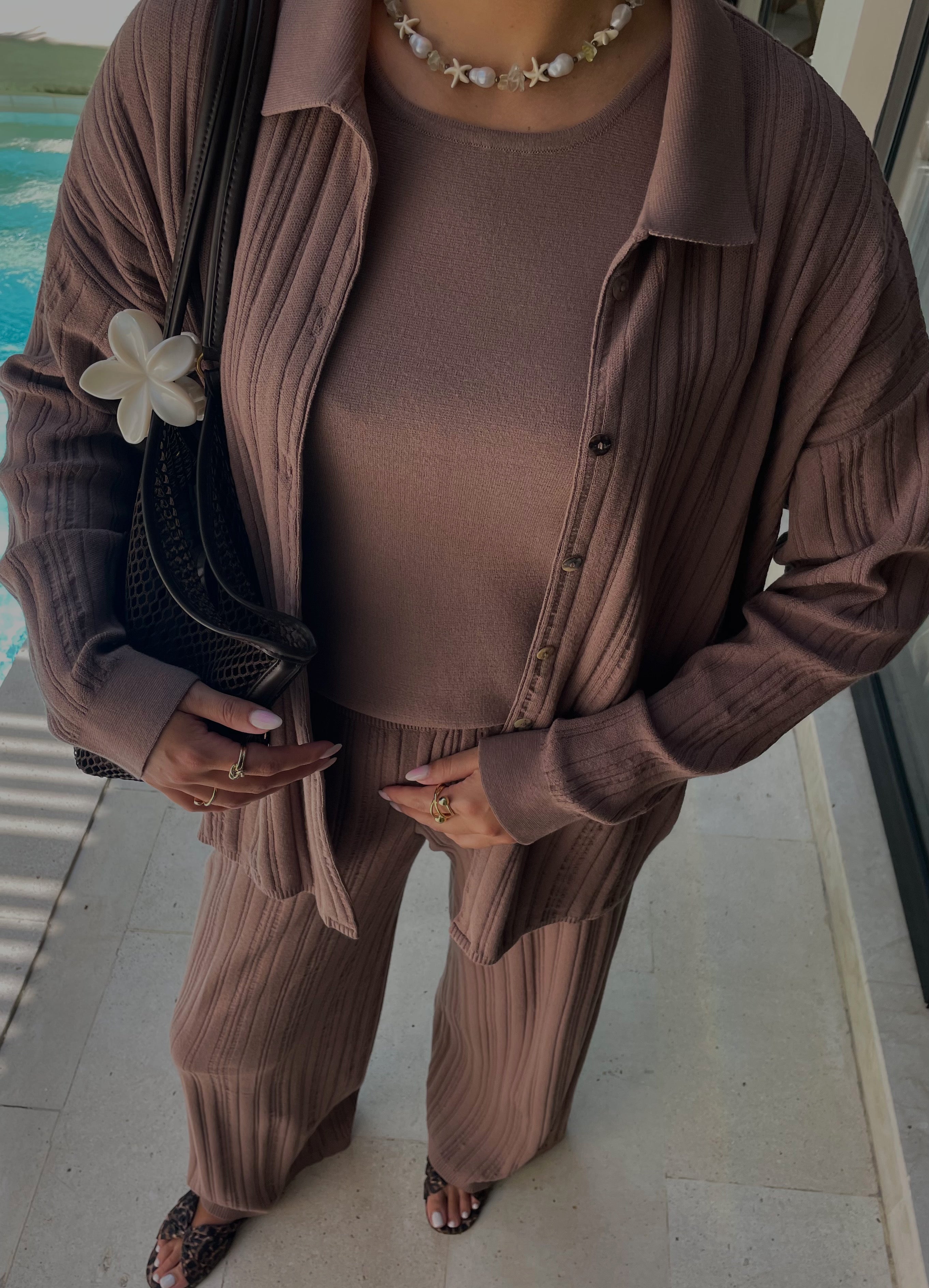 COPENHAGEN Knitted Viscose Blouse Brown 