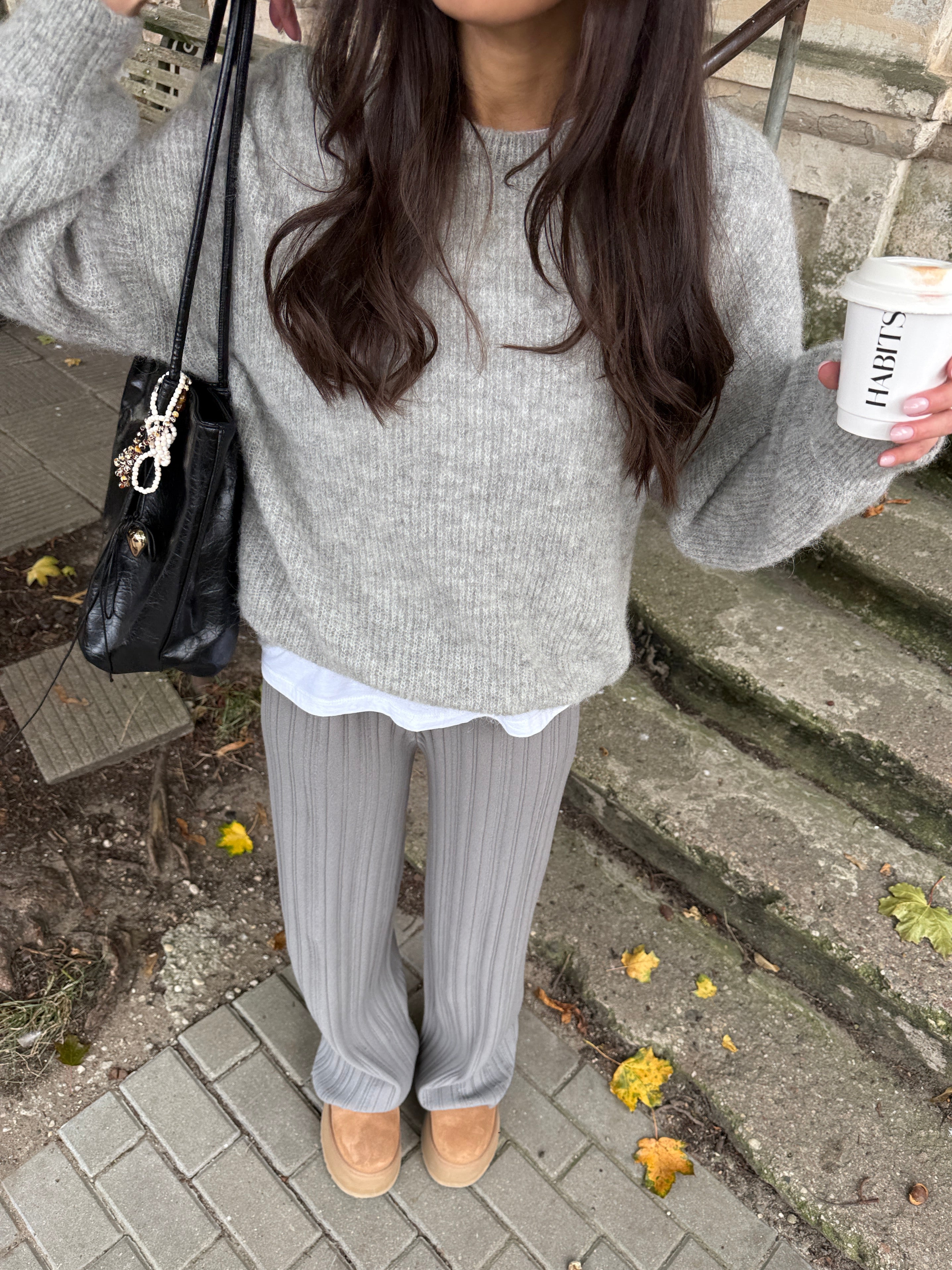 Copenhagen kelnių ir Alpakos Paris megztinio Dviejų Dalių Kostiumas Šviesiai Pilka