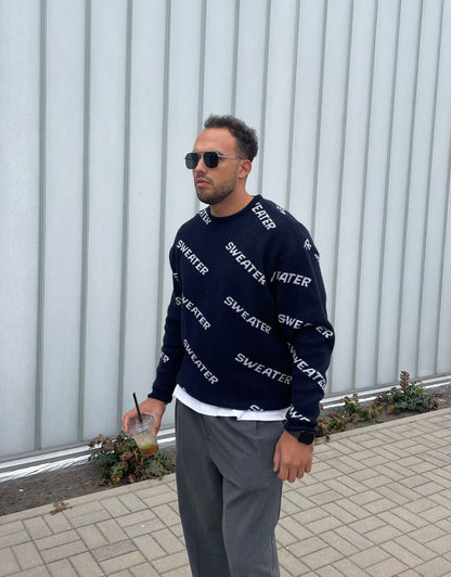 "Sweater" Navy Blue Merino Wool Jumper