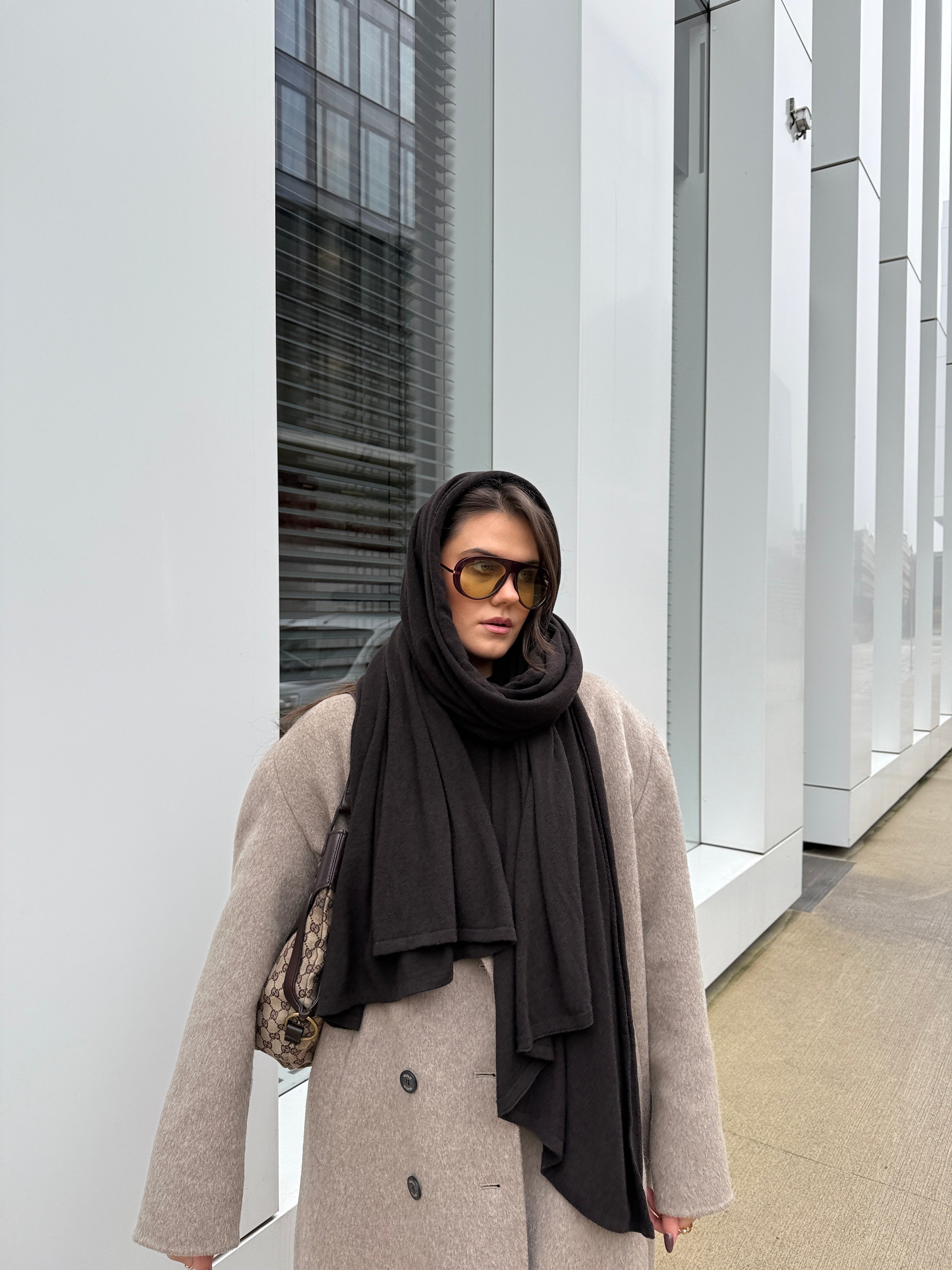 OSLO Merino Vilnos ir Kašmyro Šaliko ir Kepurės Rinkinys Tamsiai Ruda