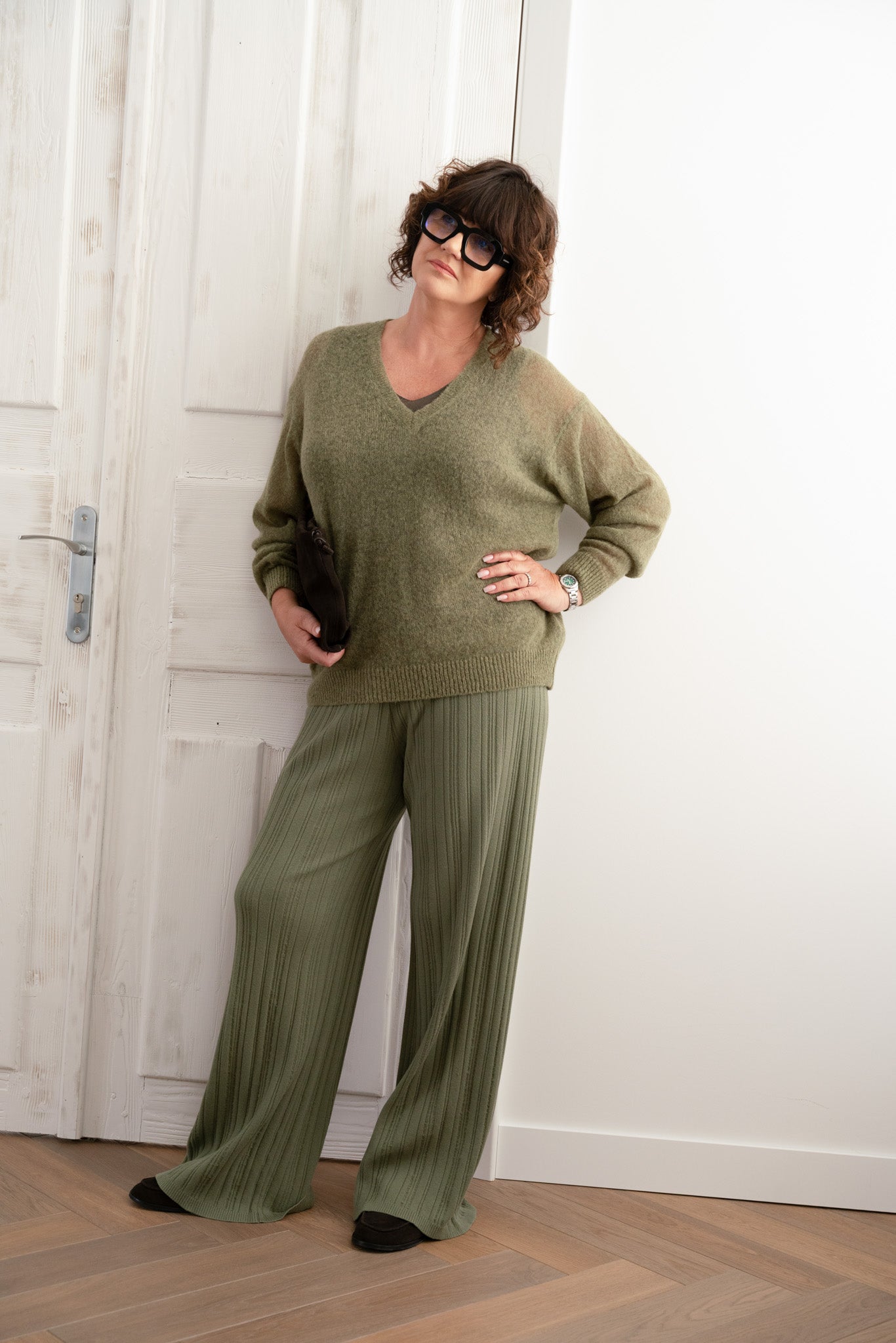 COPENHAGEN Knitted Viscose Pants Olive Green