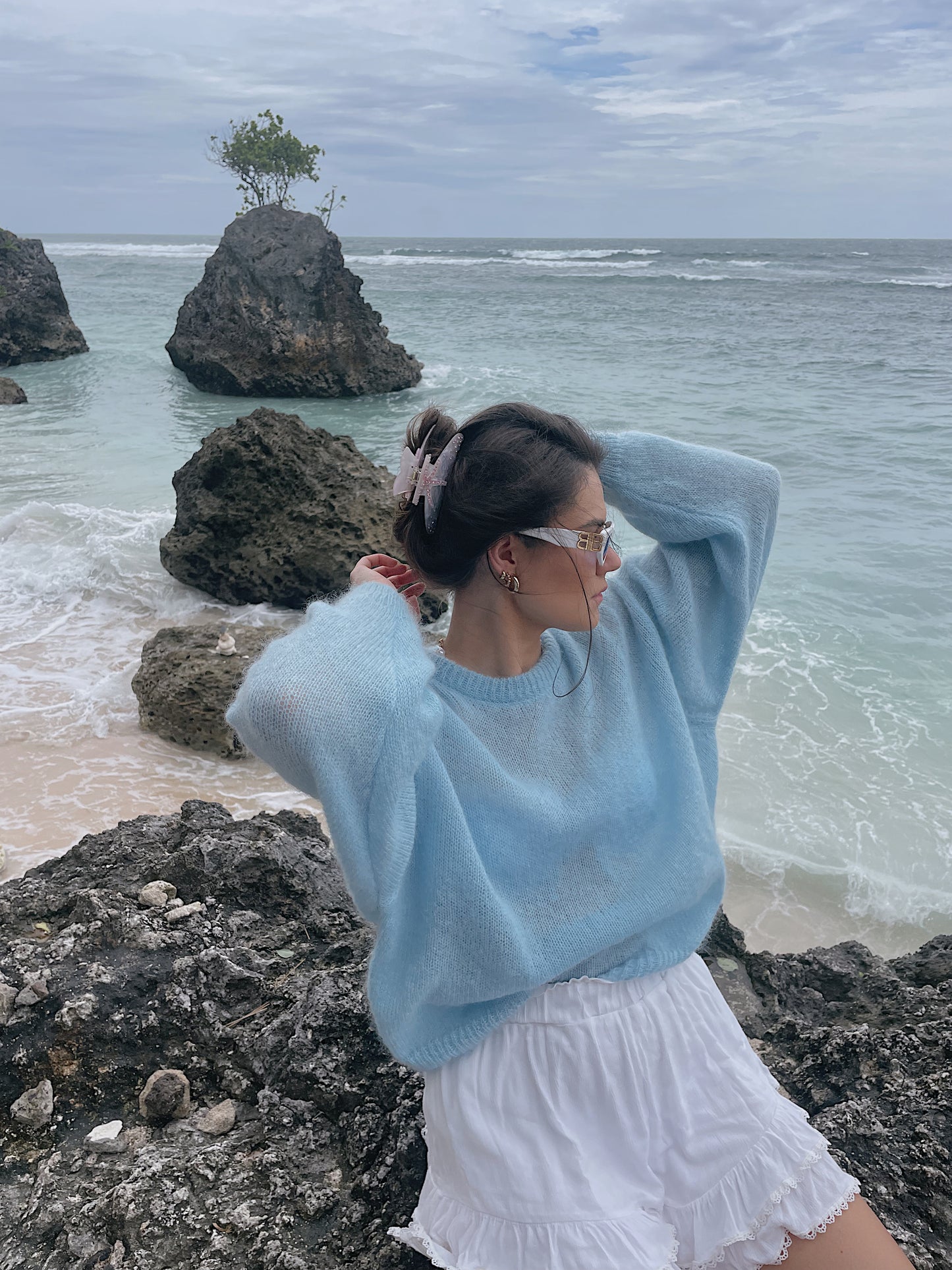 SOFT ROME Mohair and Merino Wool Sweater Light Blue