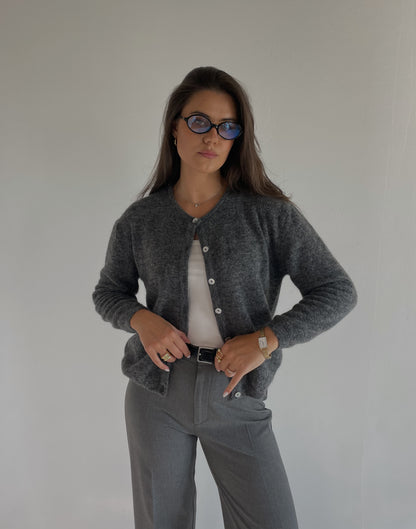 FLUFFY Alpaca Cardigan with Buttons Dark Grey
