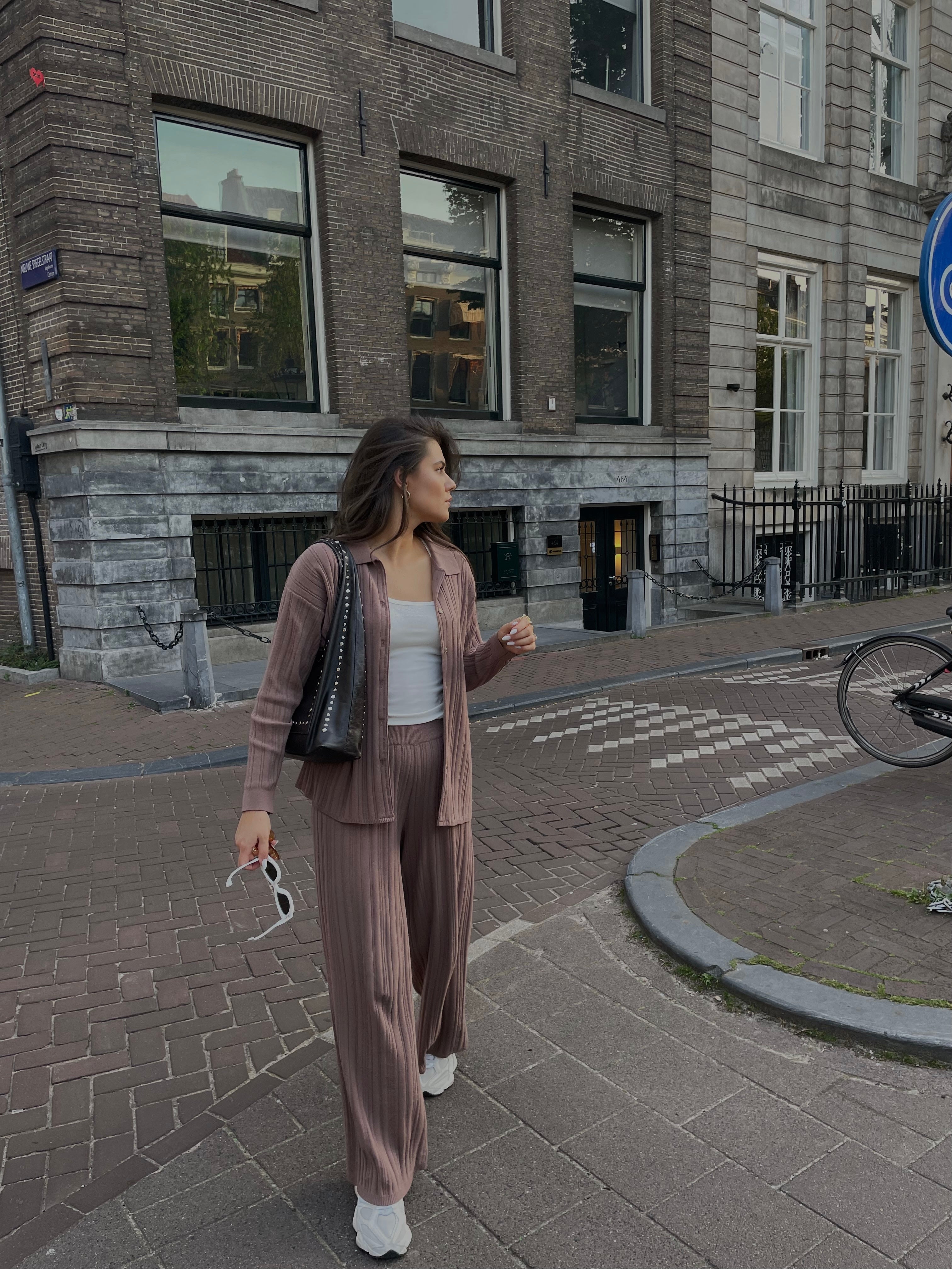 COPENHAGEN Knitted Viscose Two-Piece Suit Brown