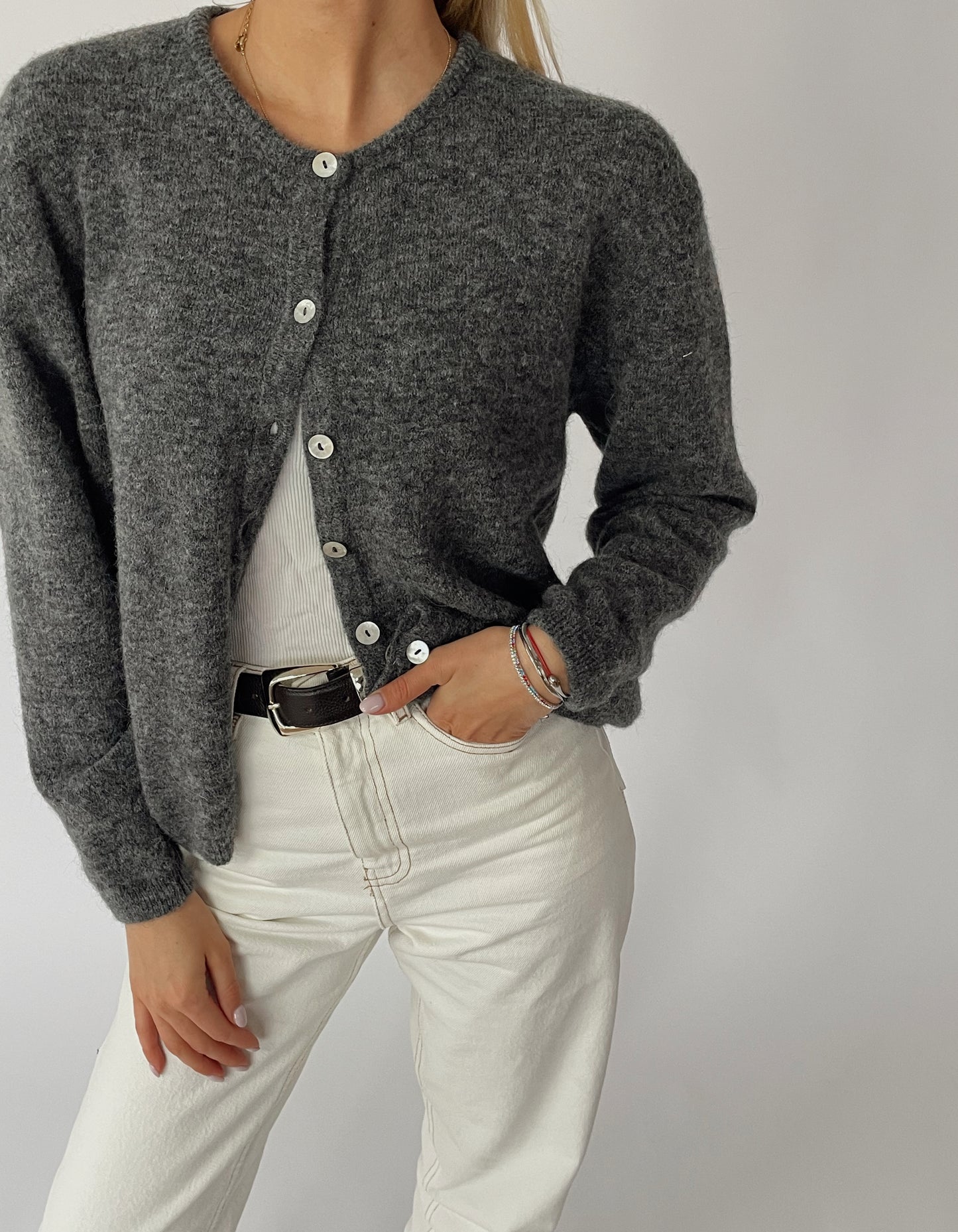 FLUFFY Alpaca Cardigan with Buttons Dark Grey