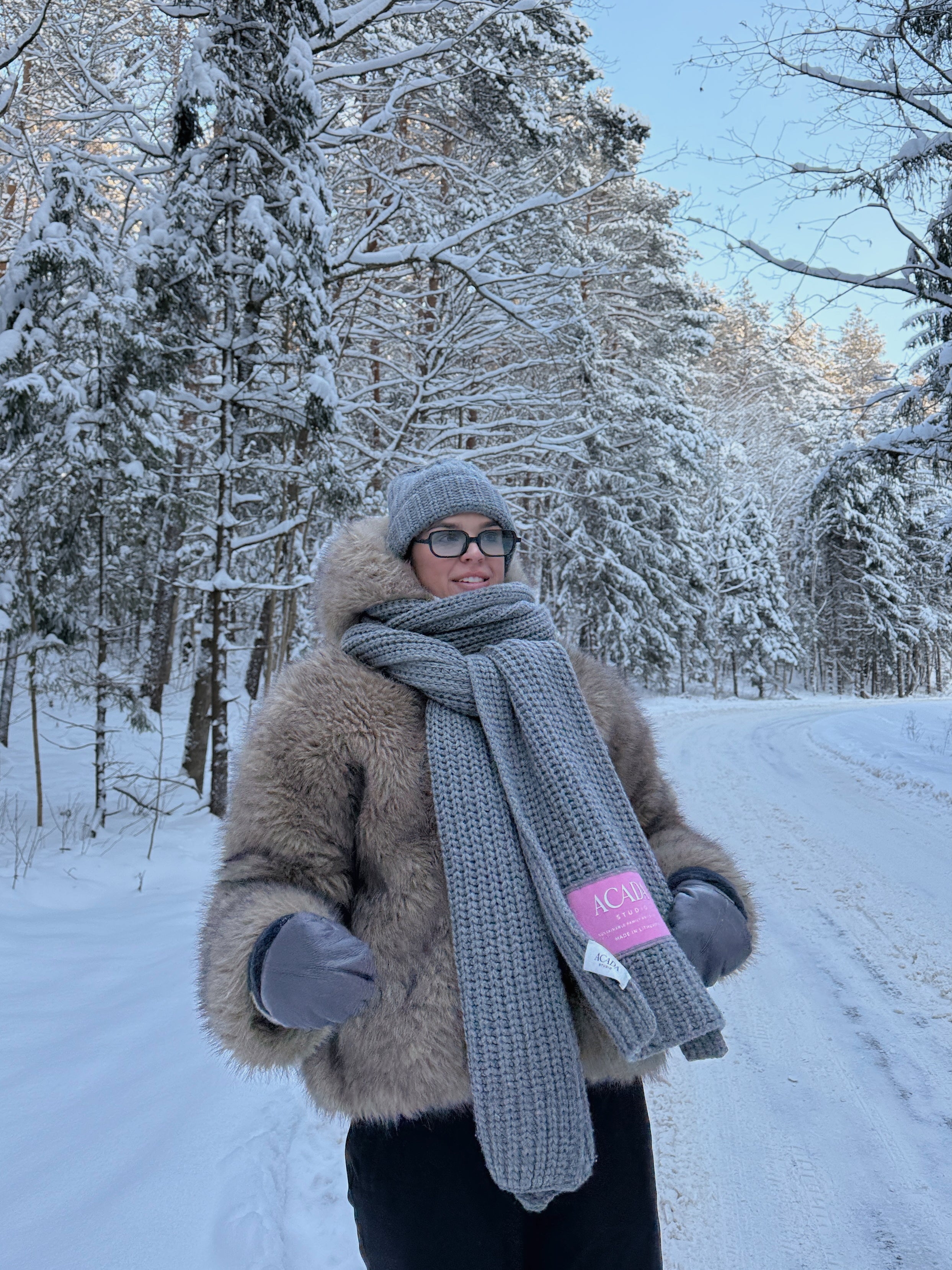 100% Merino Vilnos Šalikas Šviesiai Pilka