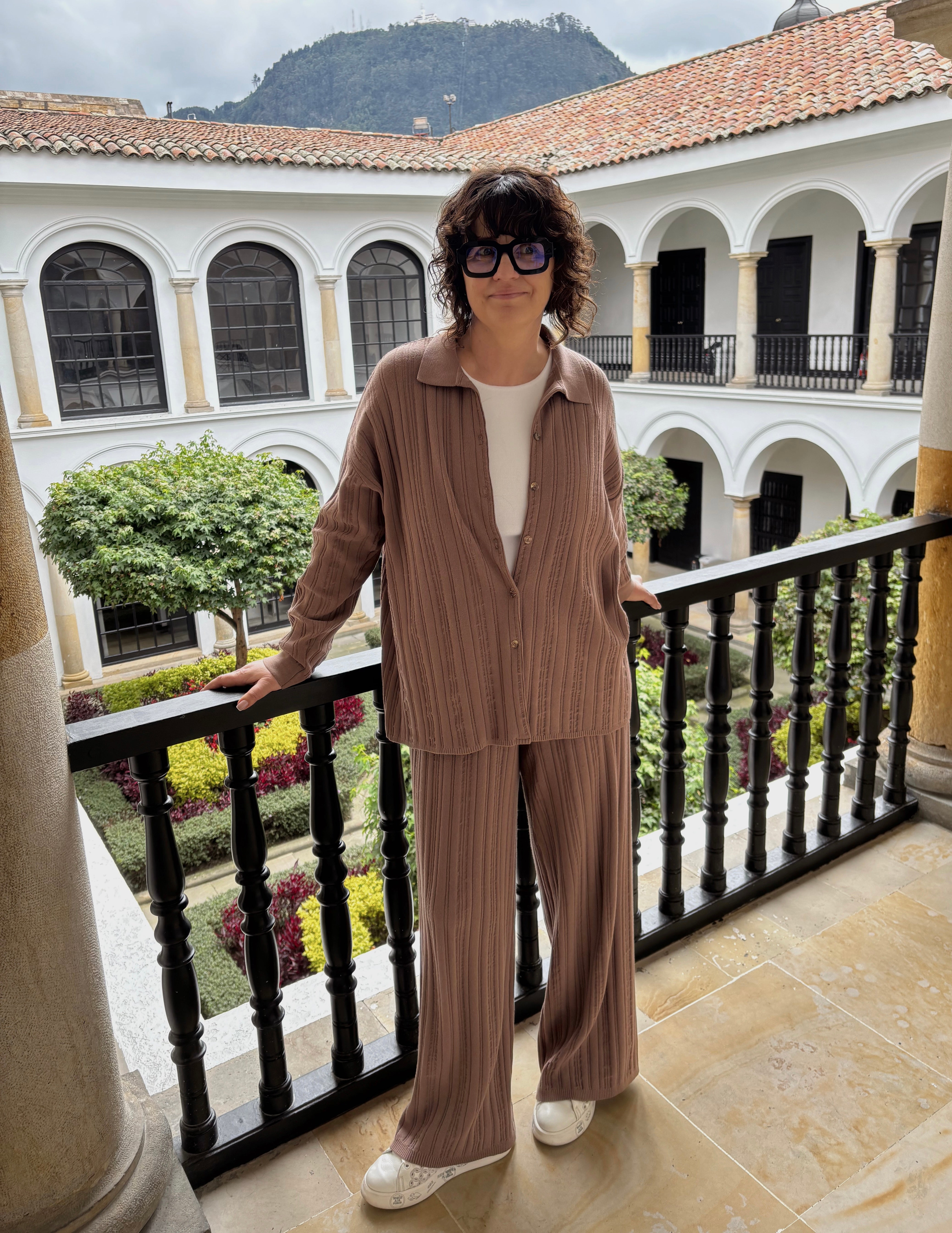 COPENHAGEN Knitted Viscose Two-Piece Suit Brown